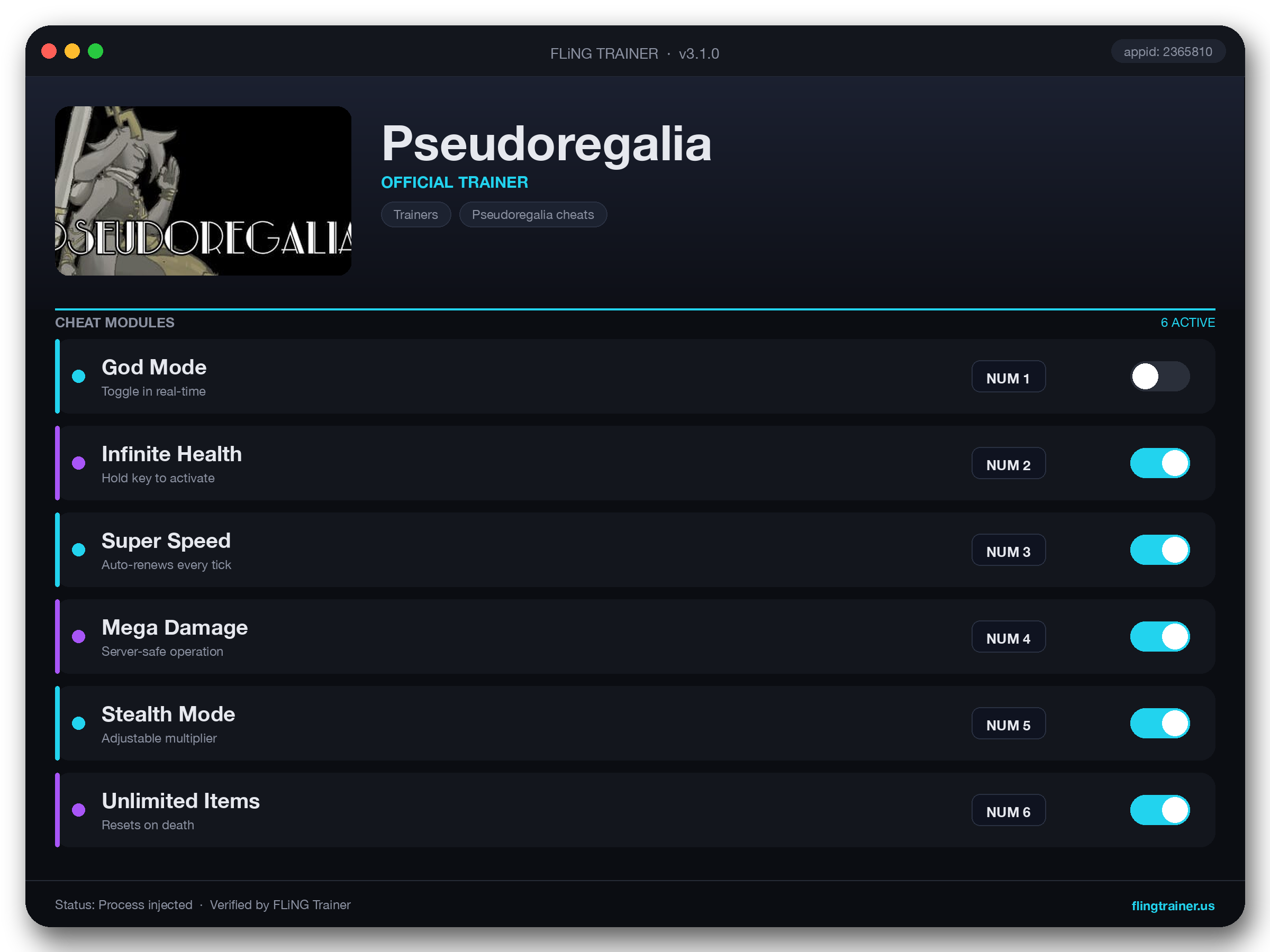 Pseudoregalia Trainer interface