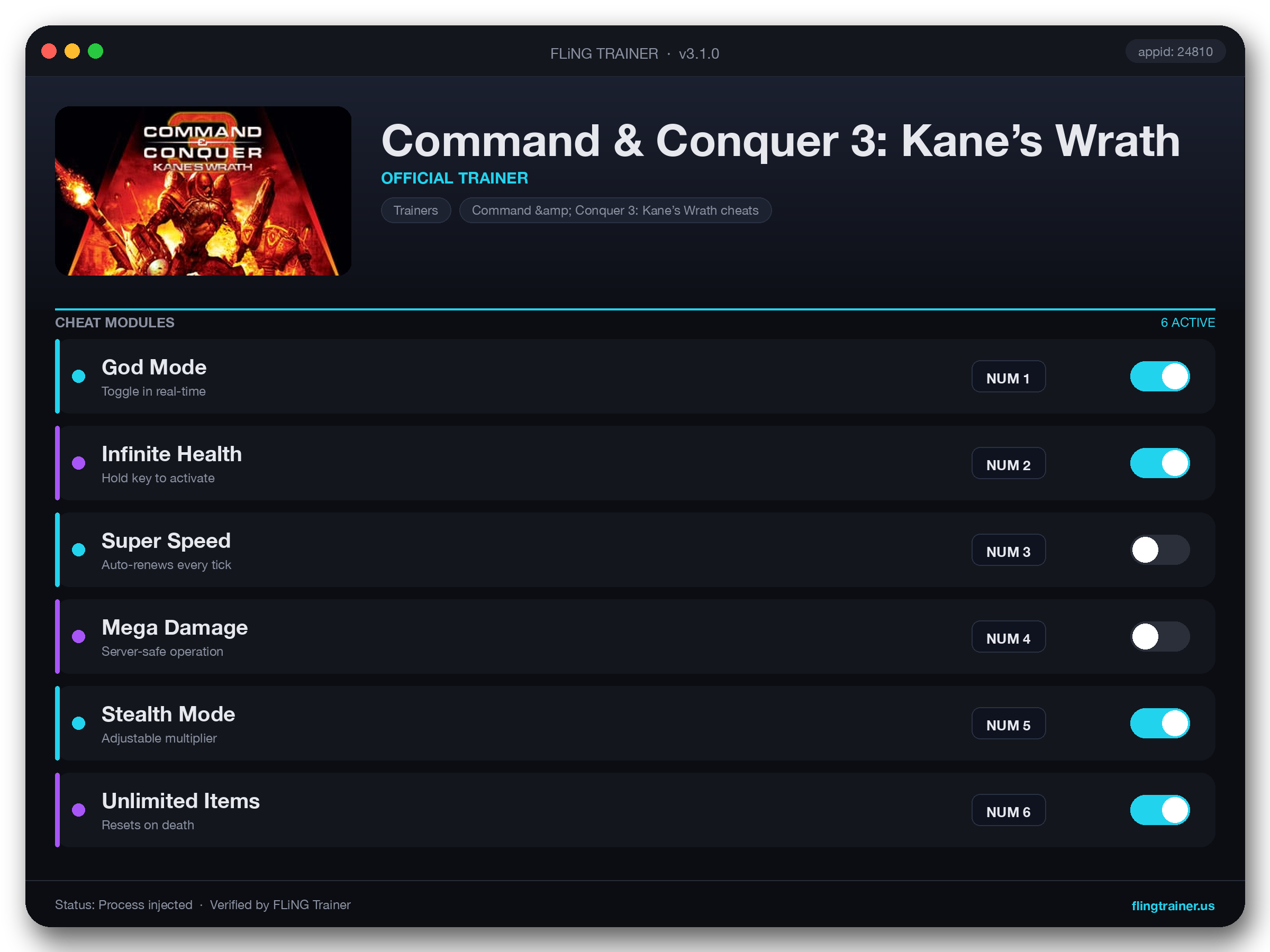 Command & Conquer 3: Kane’s Wrath Trainer interface