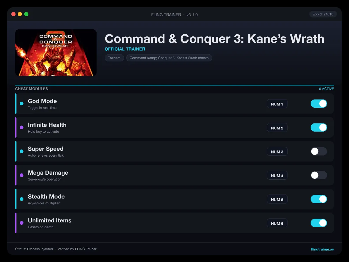 Command & Conquer 3: Kane’s Wrath Trainer interface
