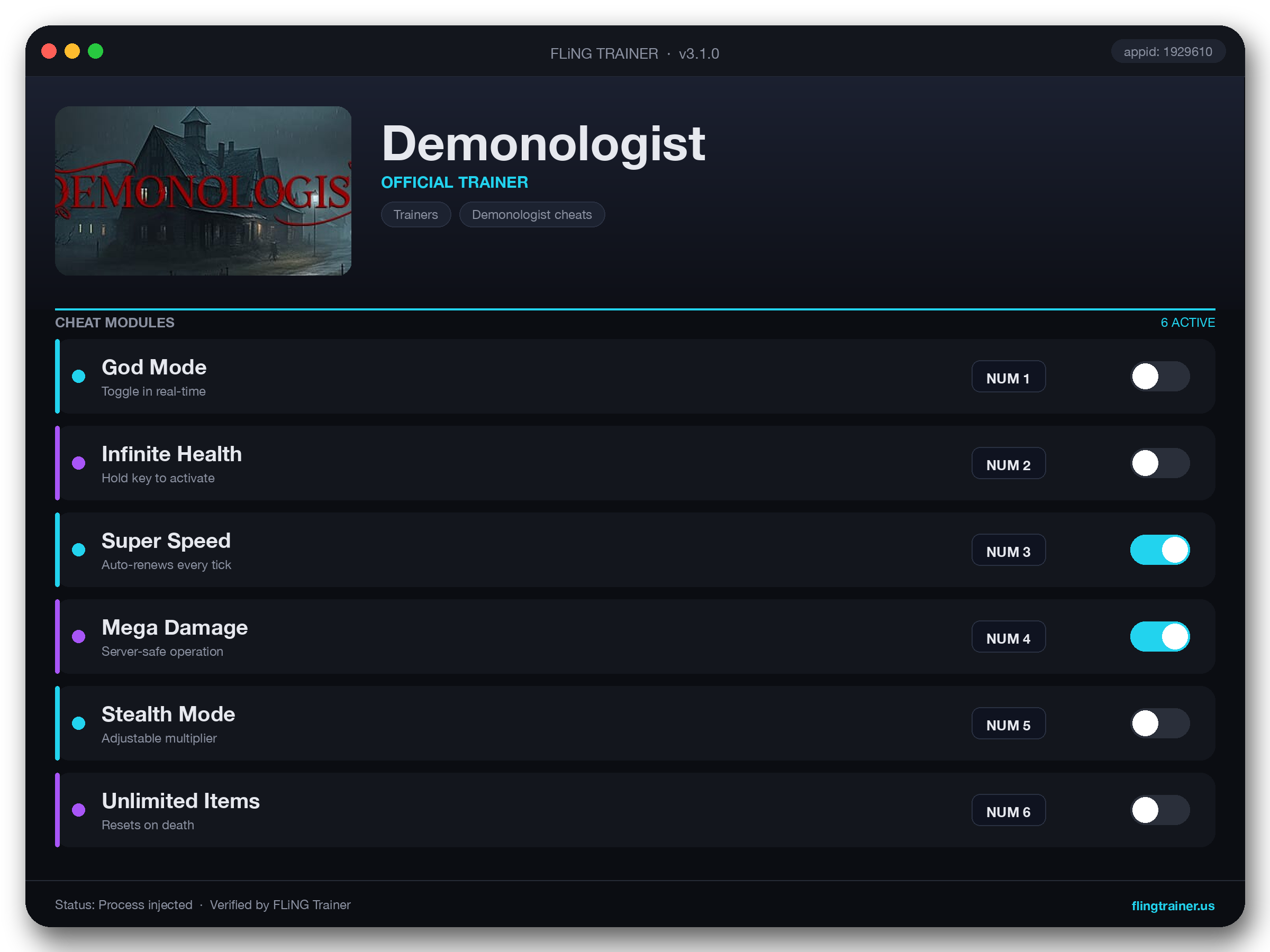 Demonologist Trainer interface