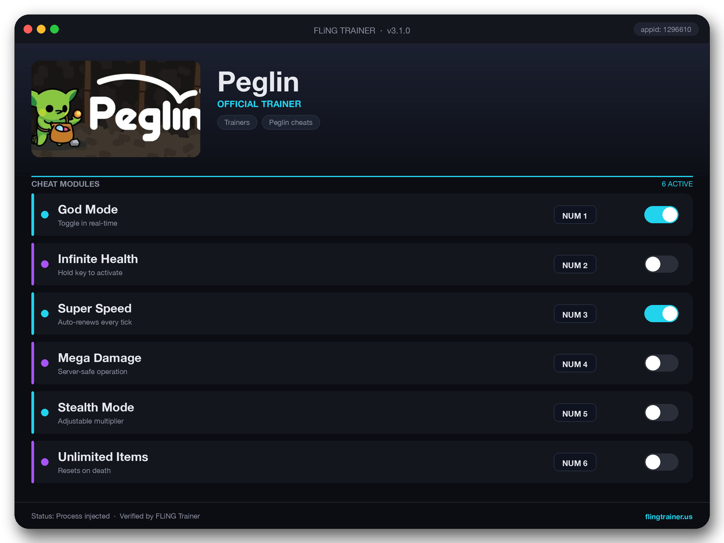 Peglin Trainer interface
