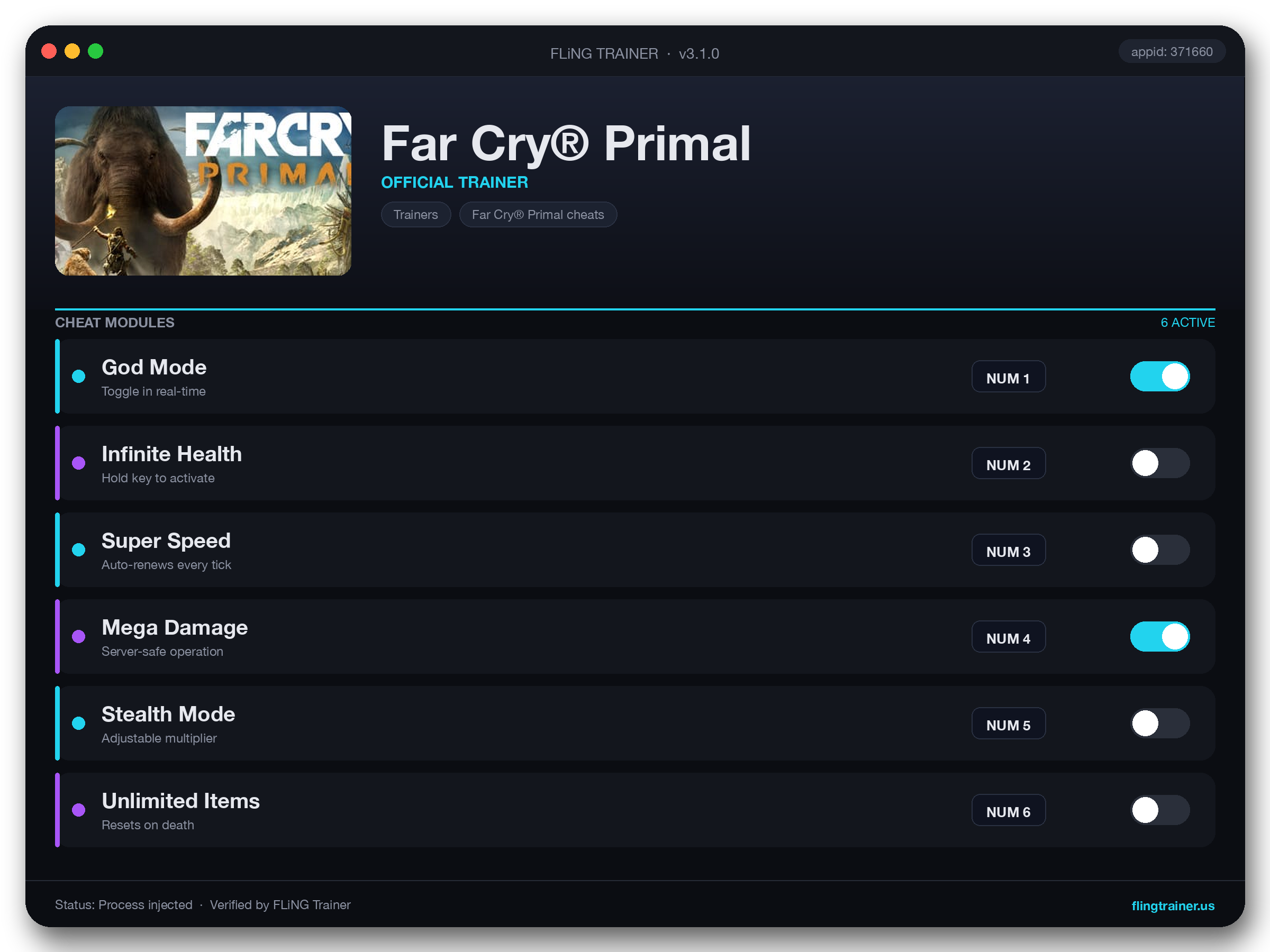 Far Cry® Primal Trainer interface