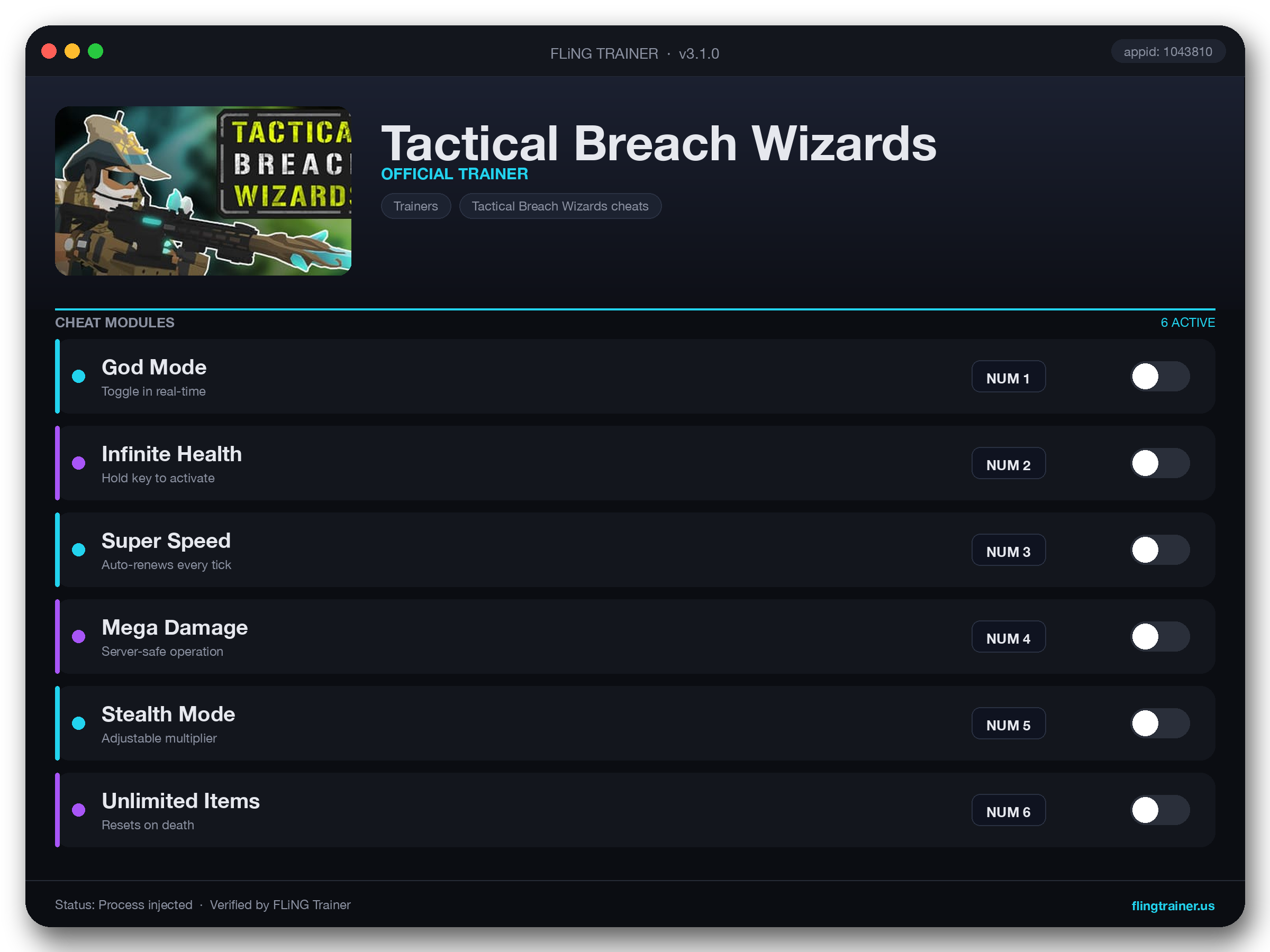 Tactical Breach Wizards Trainer interface