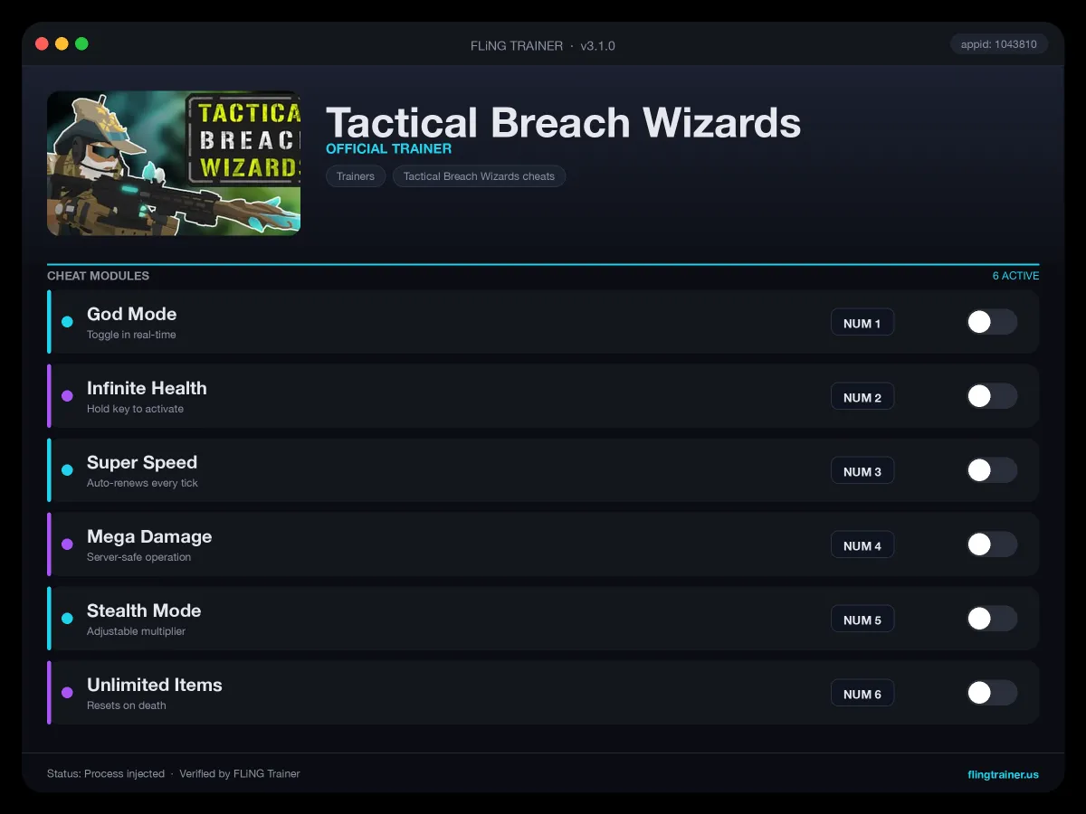 Tactical Breach Wizards Trainer interface