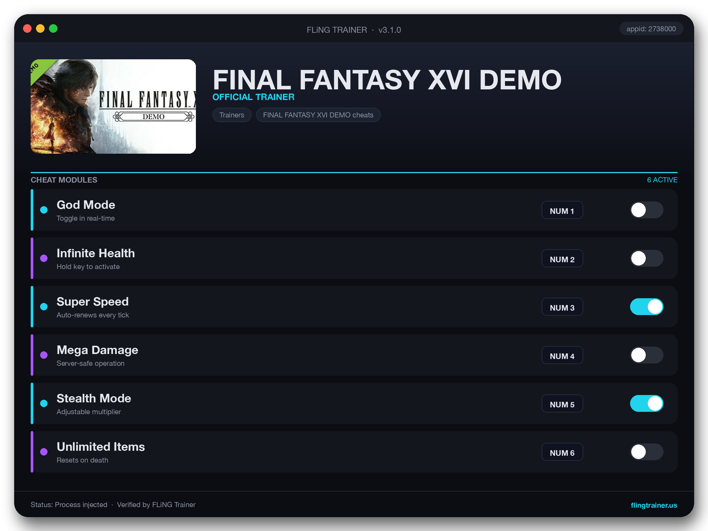 FINAL FANTASY XVI DEMO Trainer interface