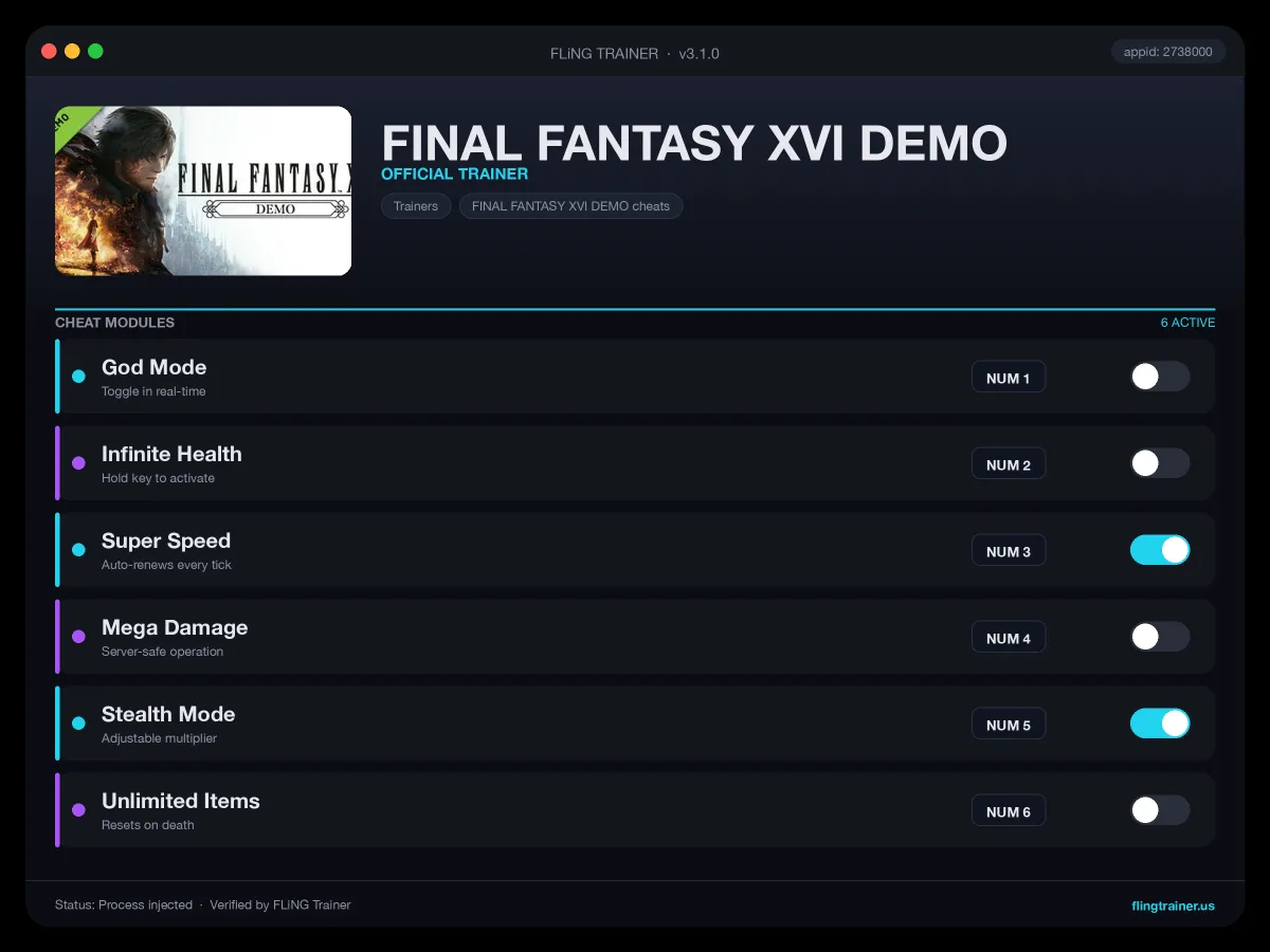 FINAL FANTASY XVI DEMO Trainer interface