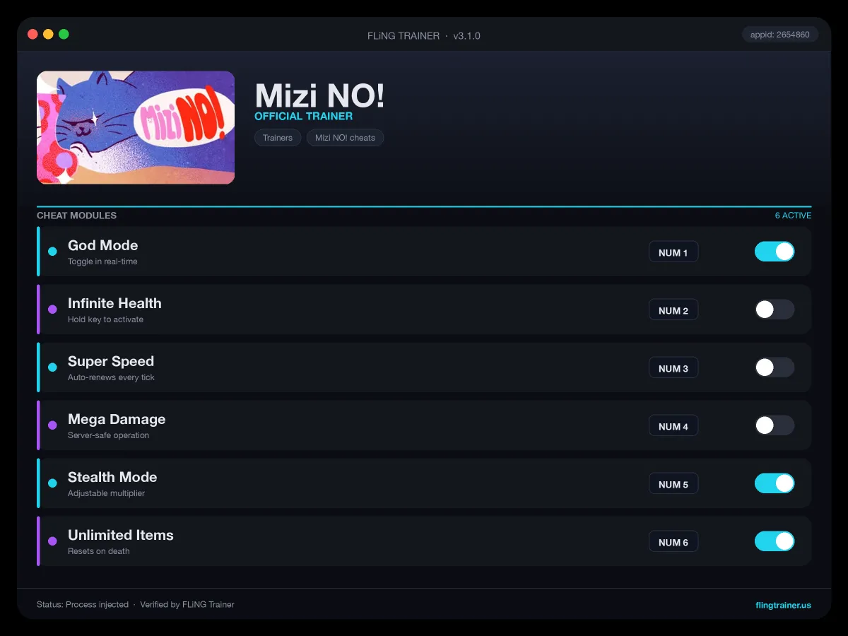 Mizi NO! Trainer interface