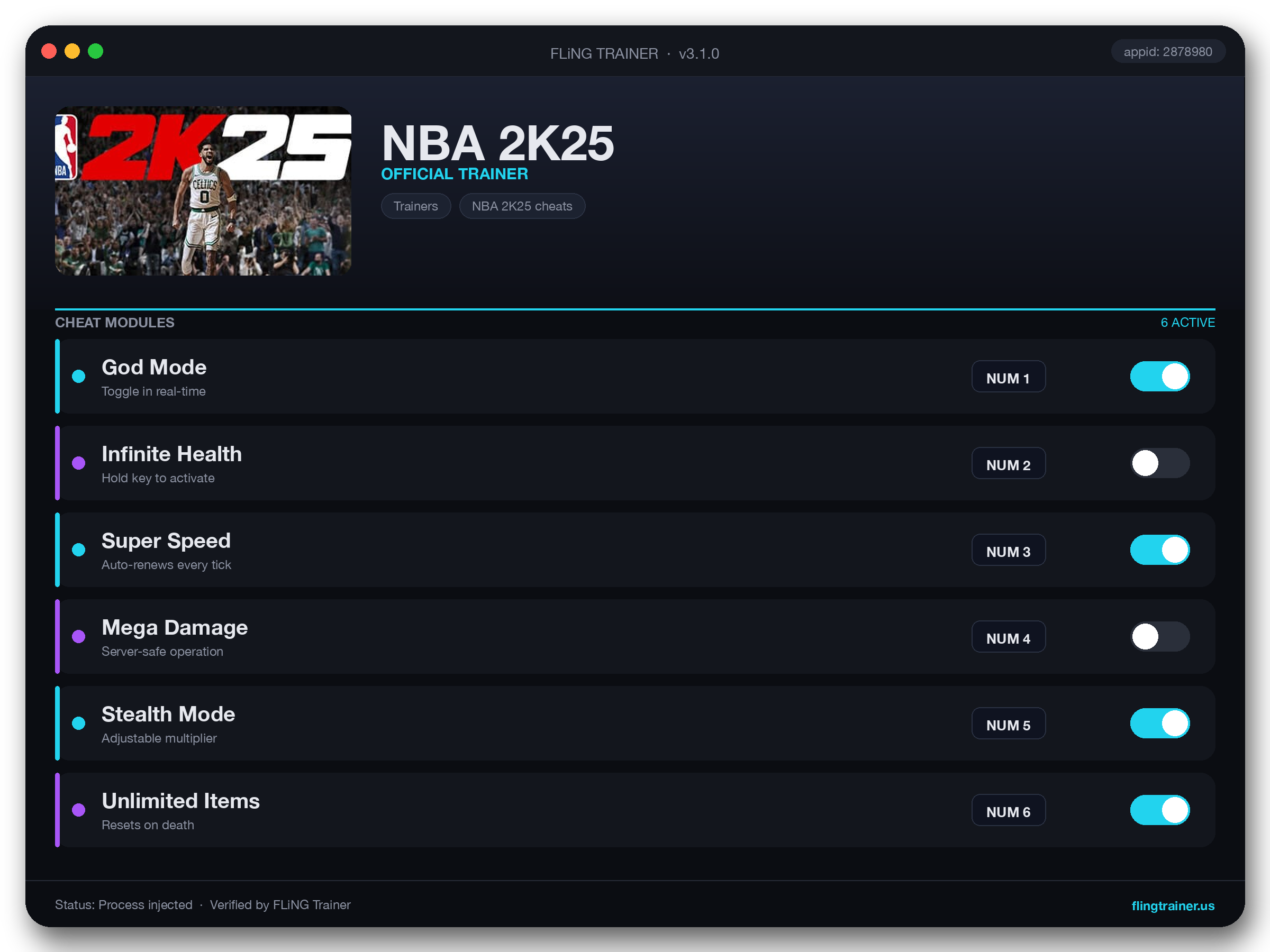 NBA 2K25 Trainer interface