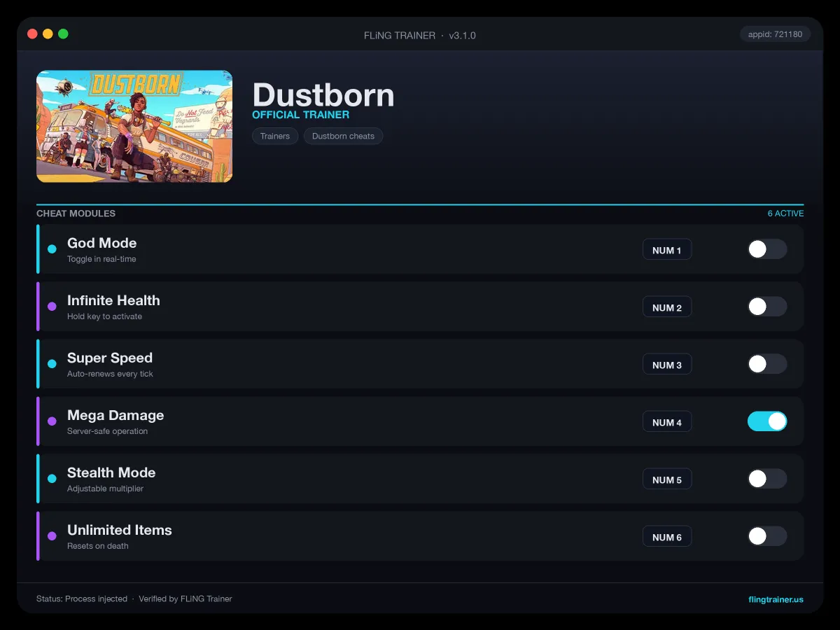 Dustborn Trainer interface