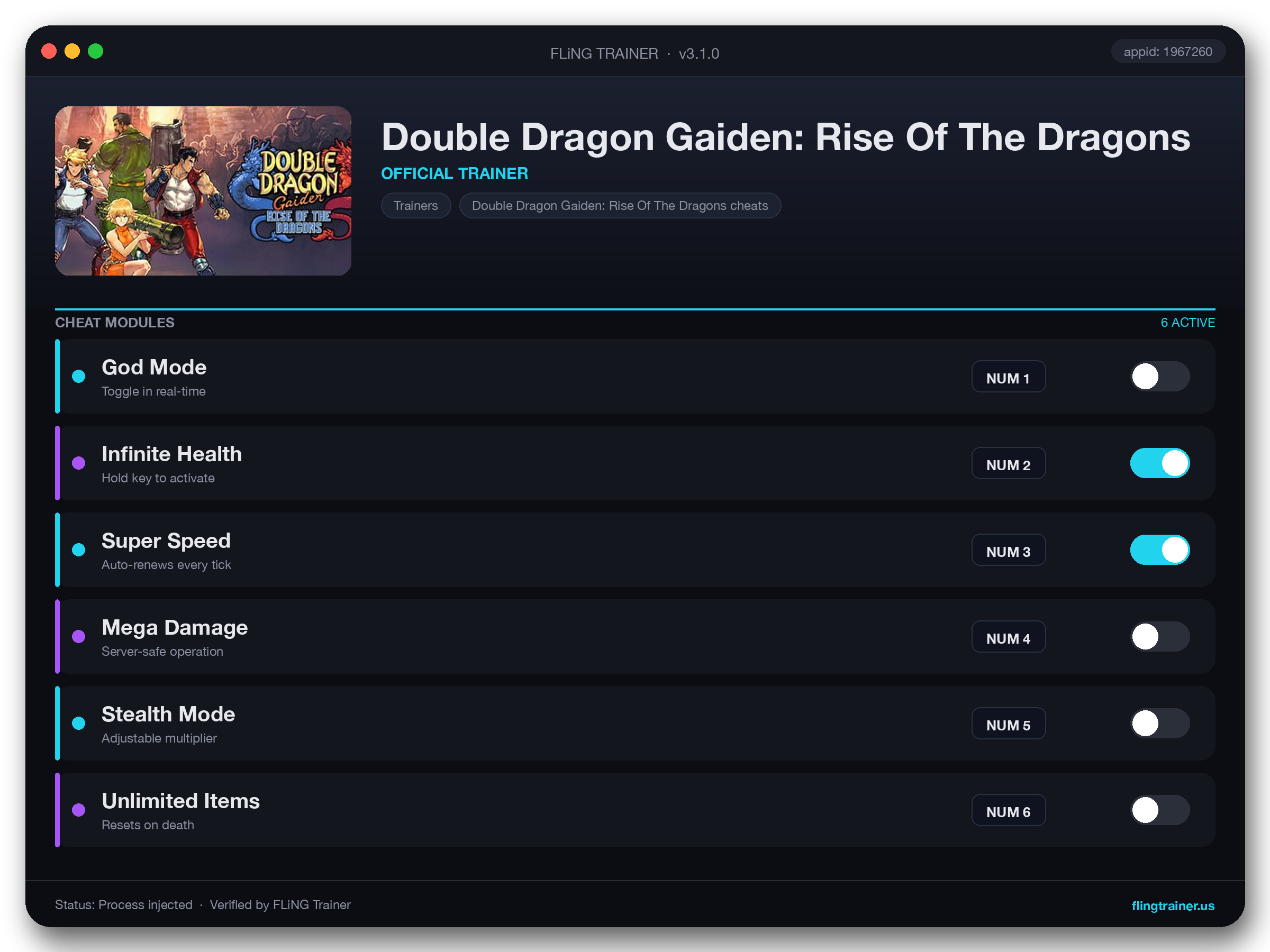 Double Dragon Gaiden: Rise Of The Dragons Trainer interface