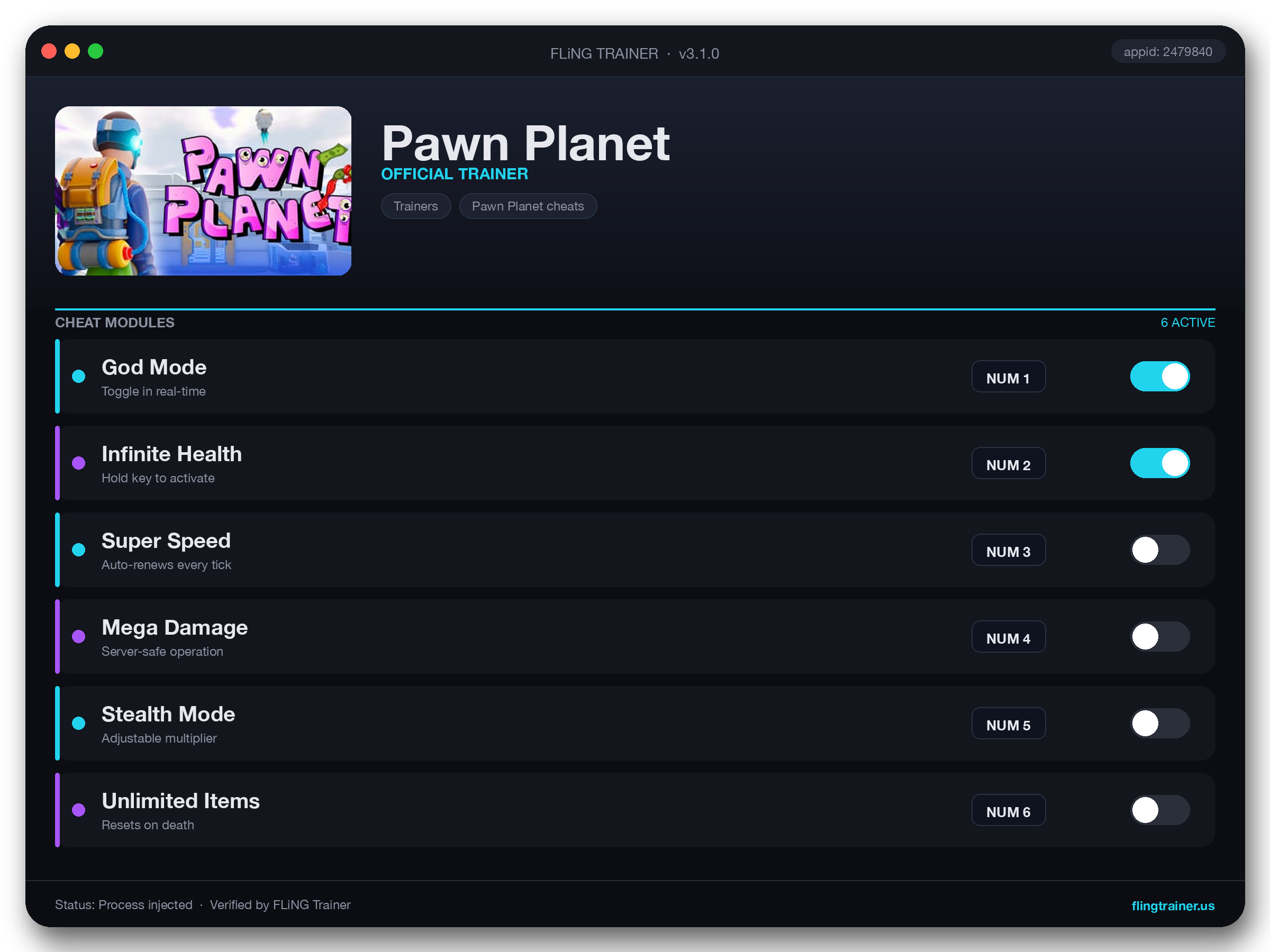 Pawn Planet Trainer interface