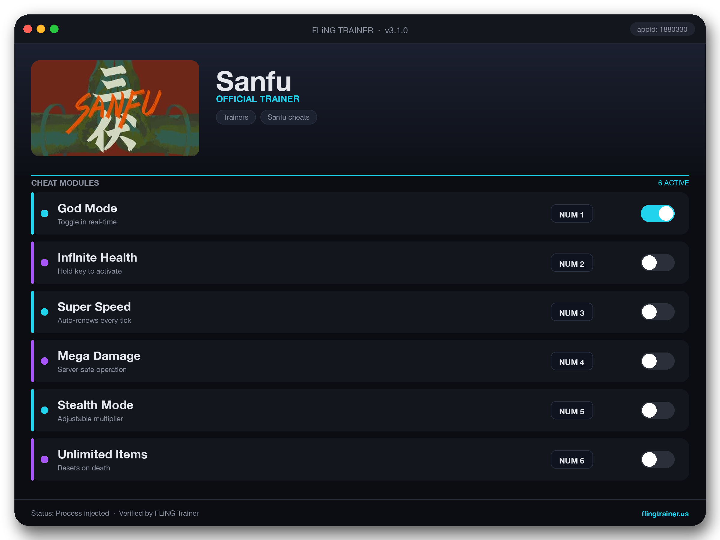 Sanfu Trainer interface