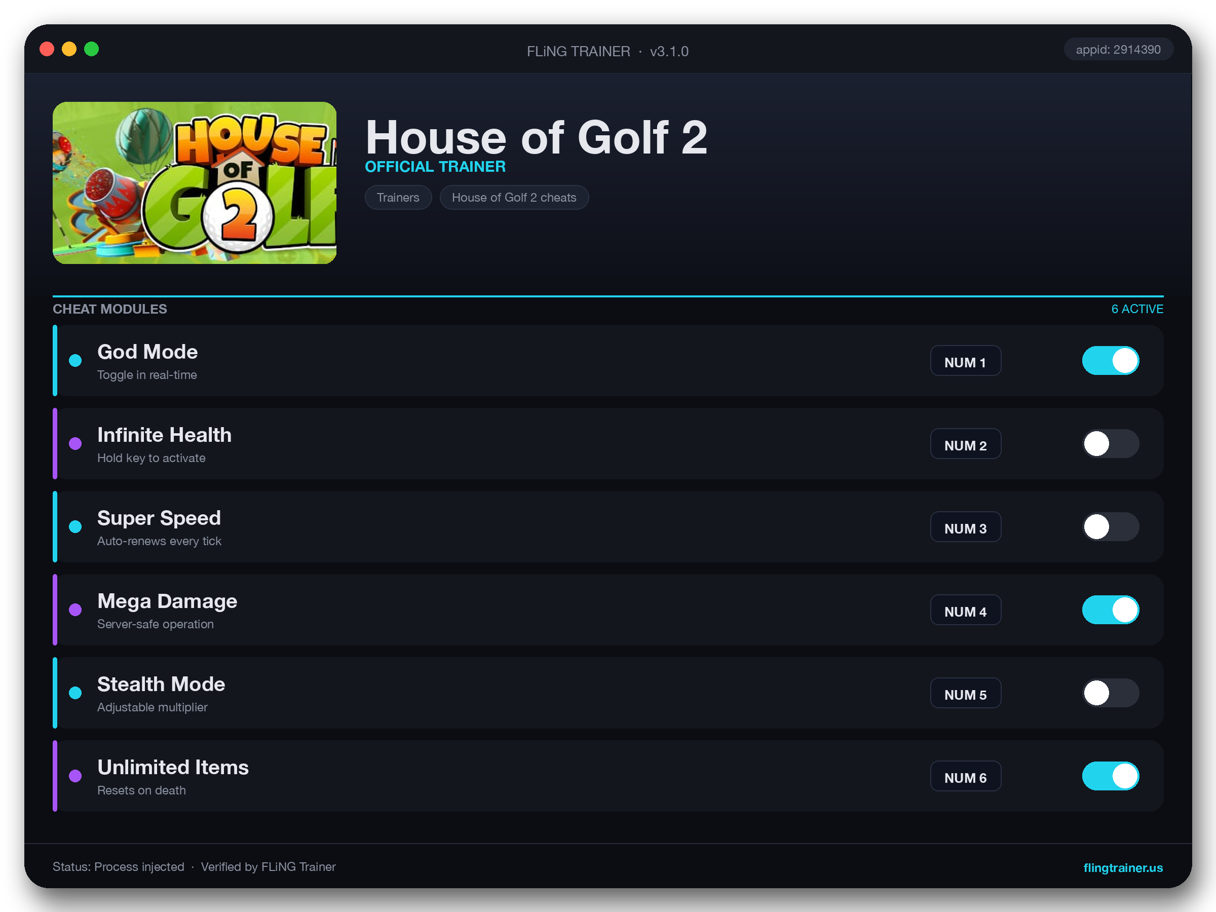 House of Golf 2 Trainer interface