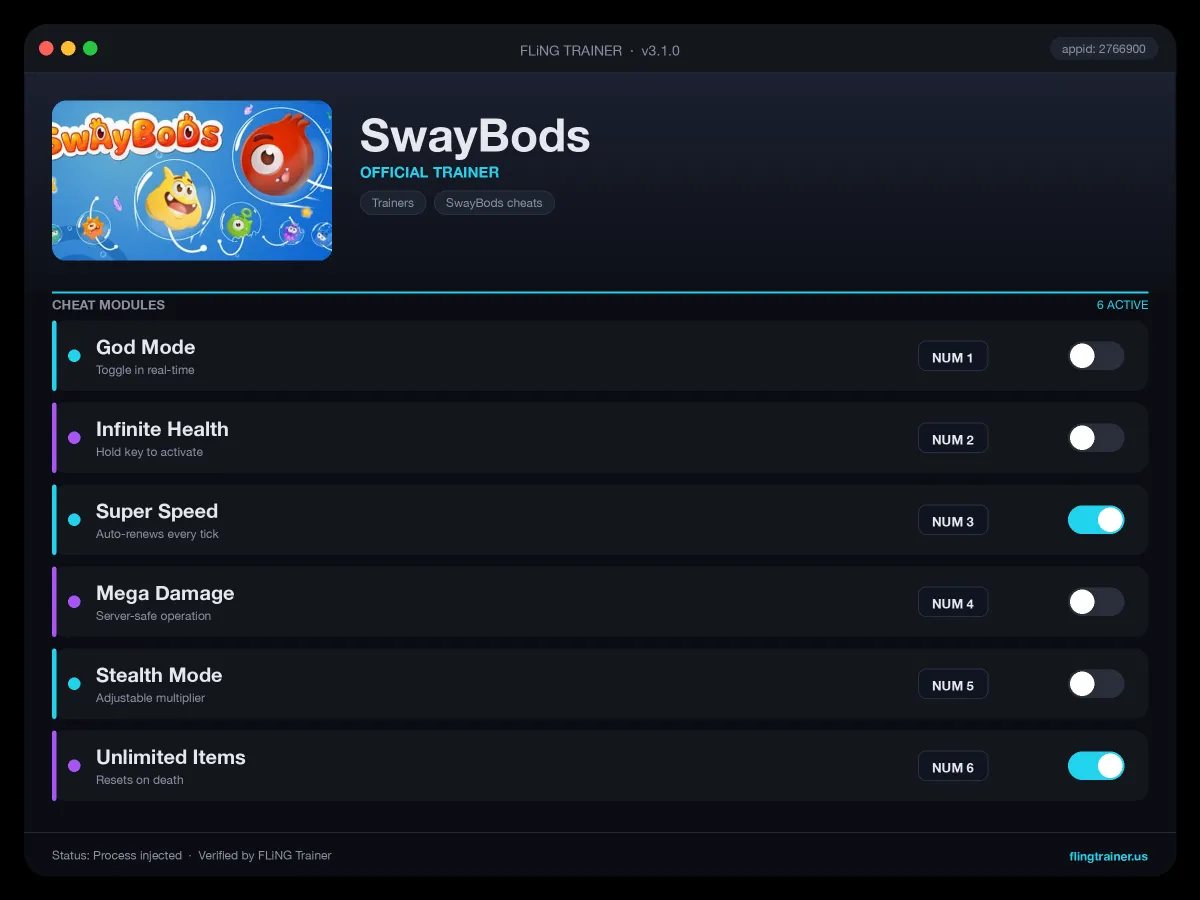SwayBods Trainer interface