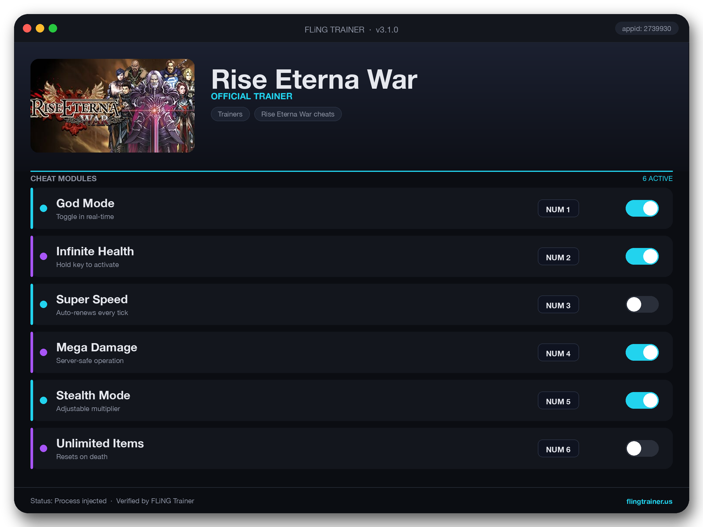 Rise Eterna War Trainer interface