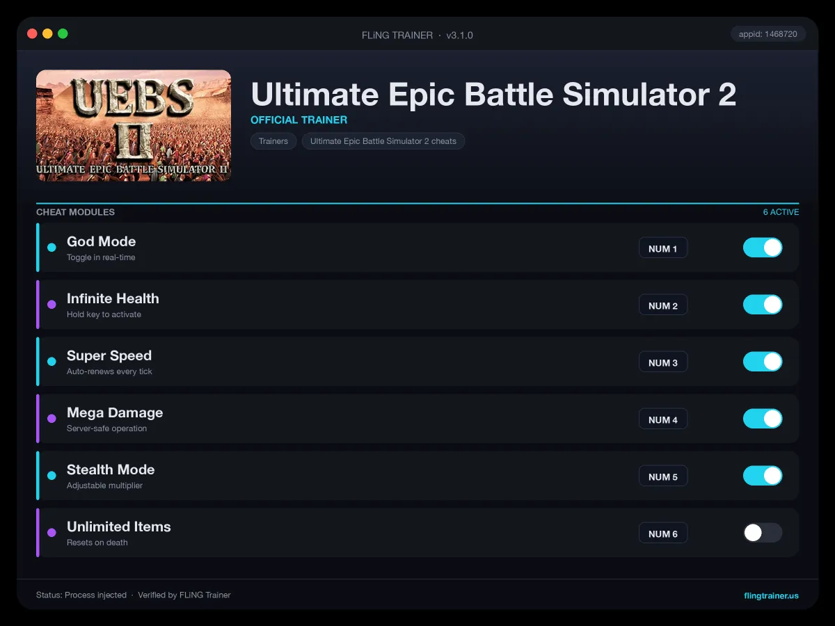 Ultimate Epic Battle Simulator 2 Trainer interface