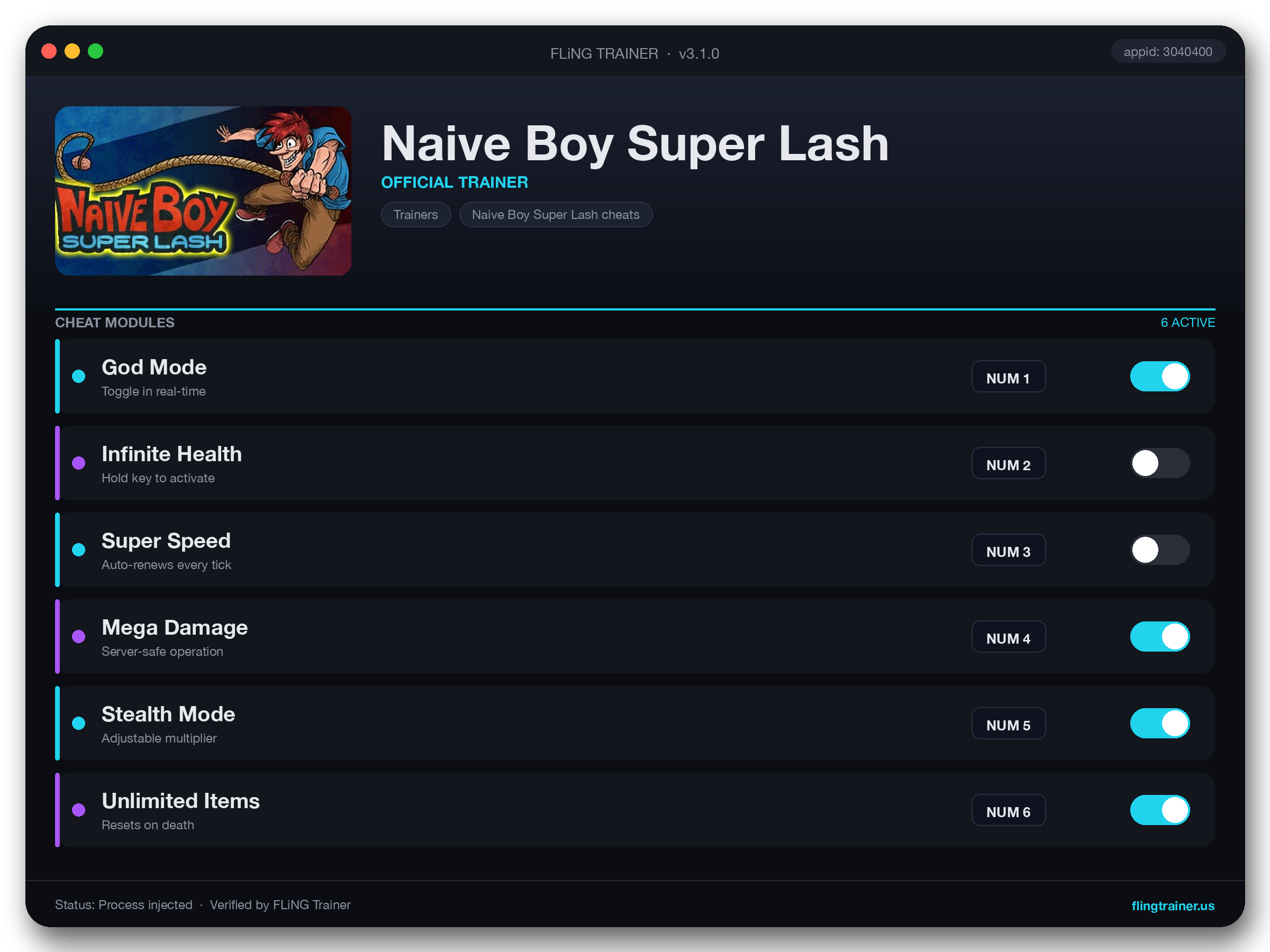 Naive Boy Super Lash Trainer interface