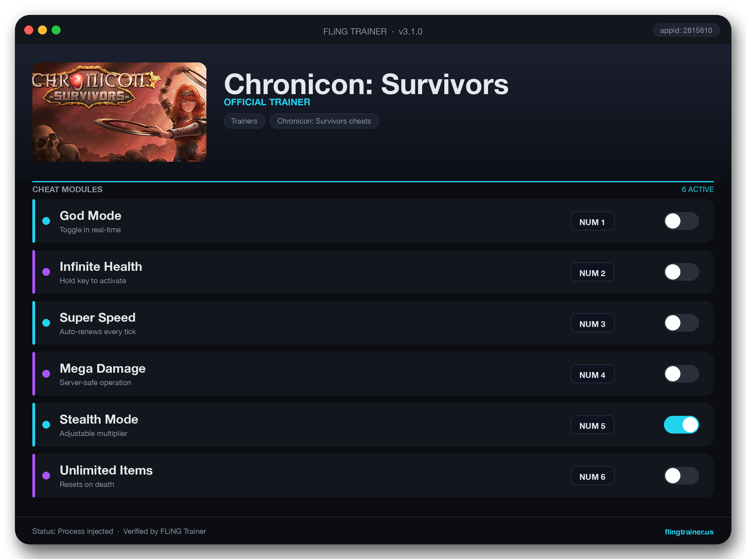 Chronicon: Survivors Trainer interface