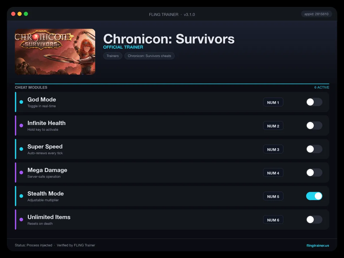 Chronicon: Survivors Trainer interface