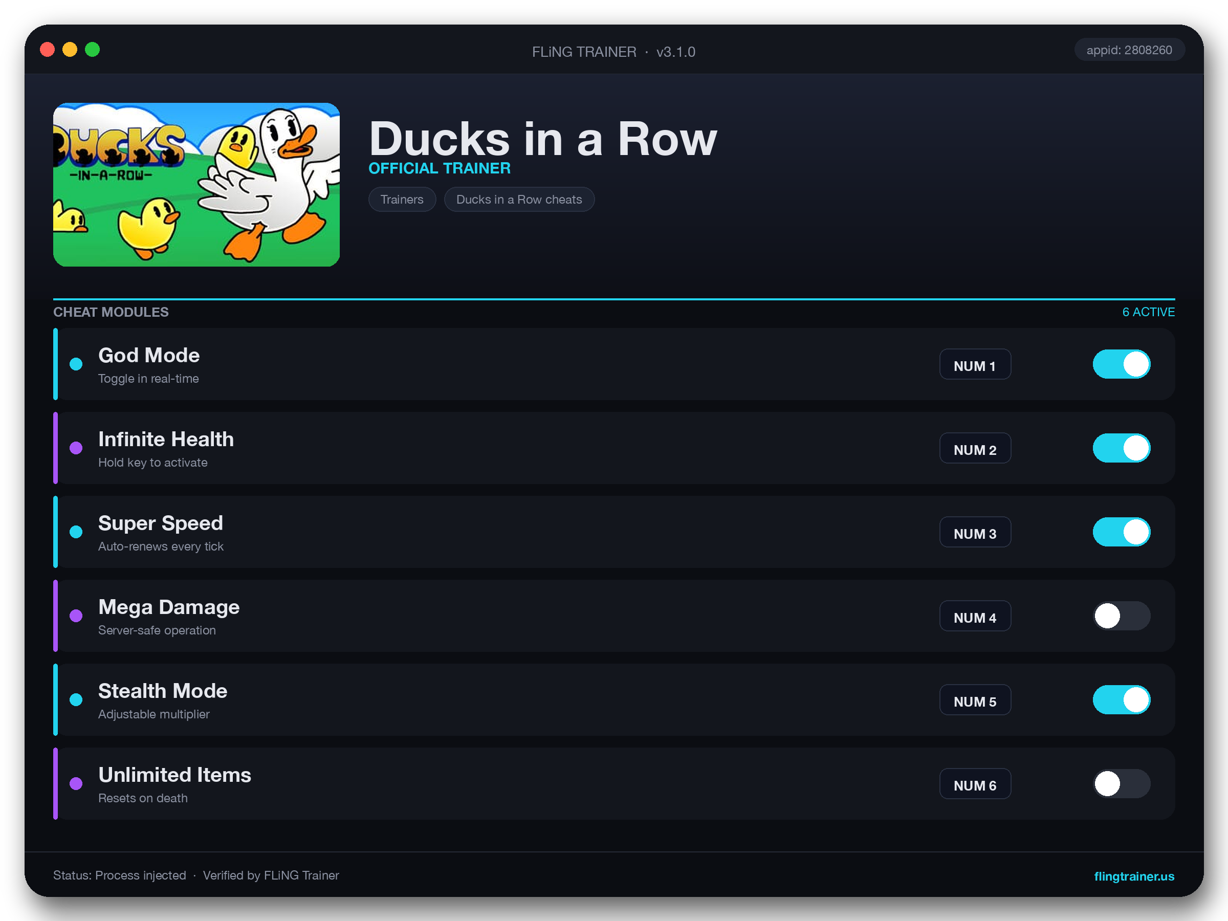 Ducks in a Row Trainer interface