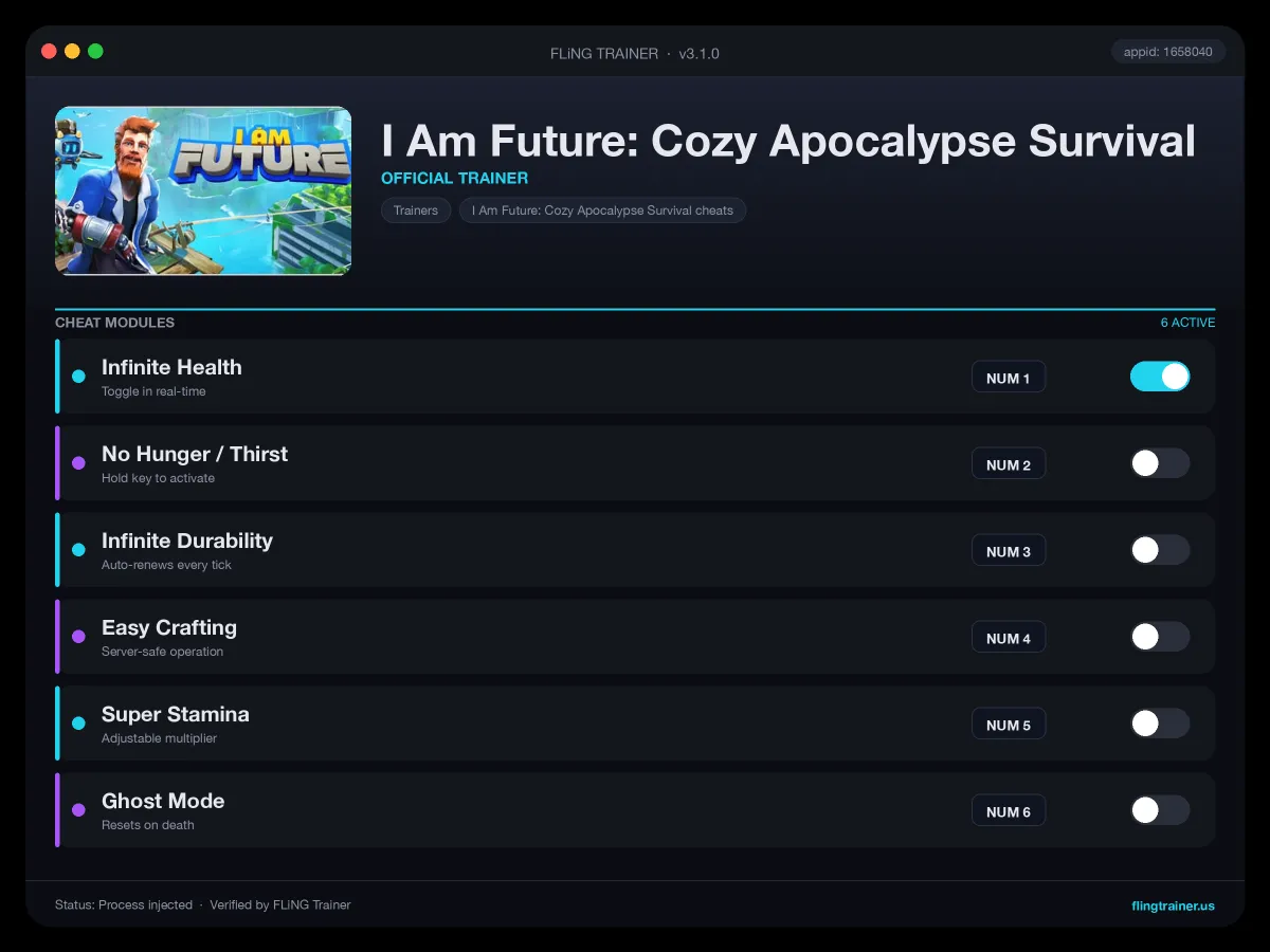 I Am Future: Cozy Apocalypse Survival Trainer interface