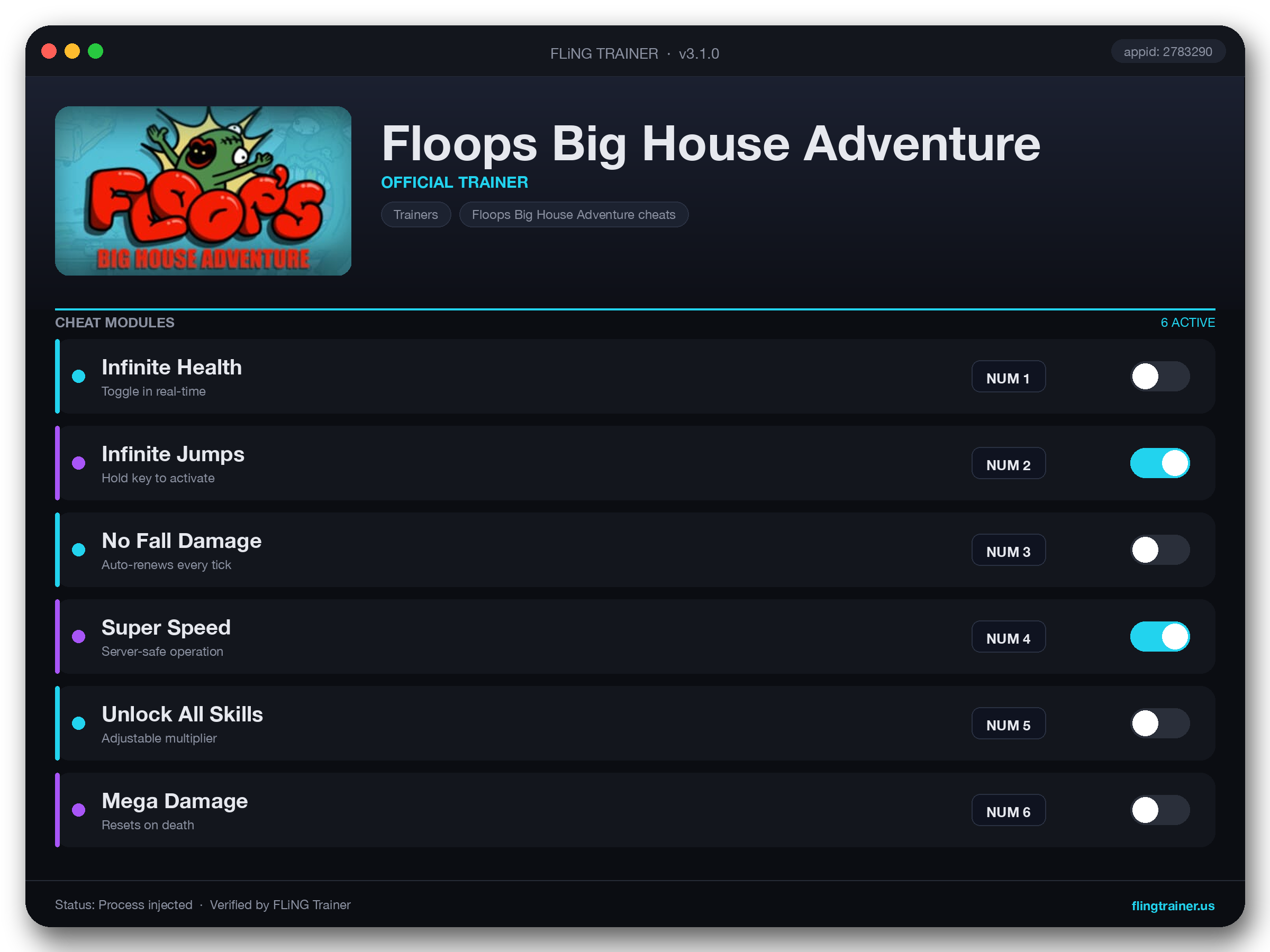 Floops Big House Adventure Trainer interface
