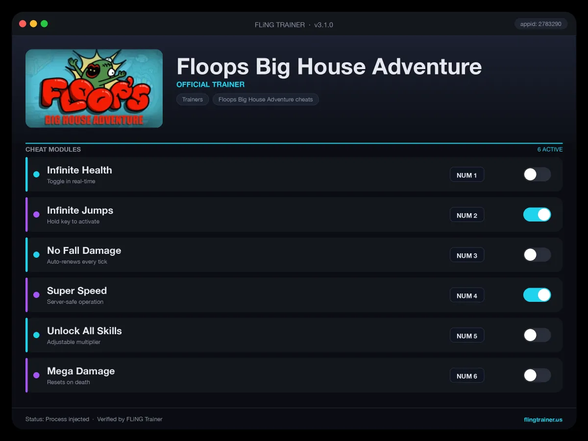Floops Big House Adventure Trainer interface