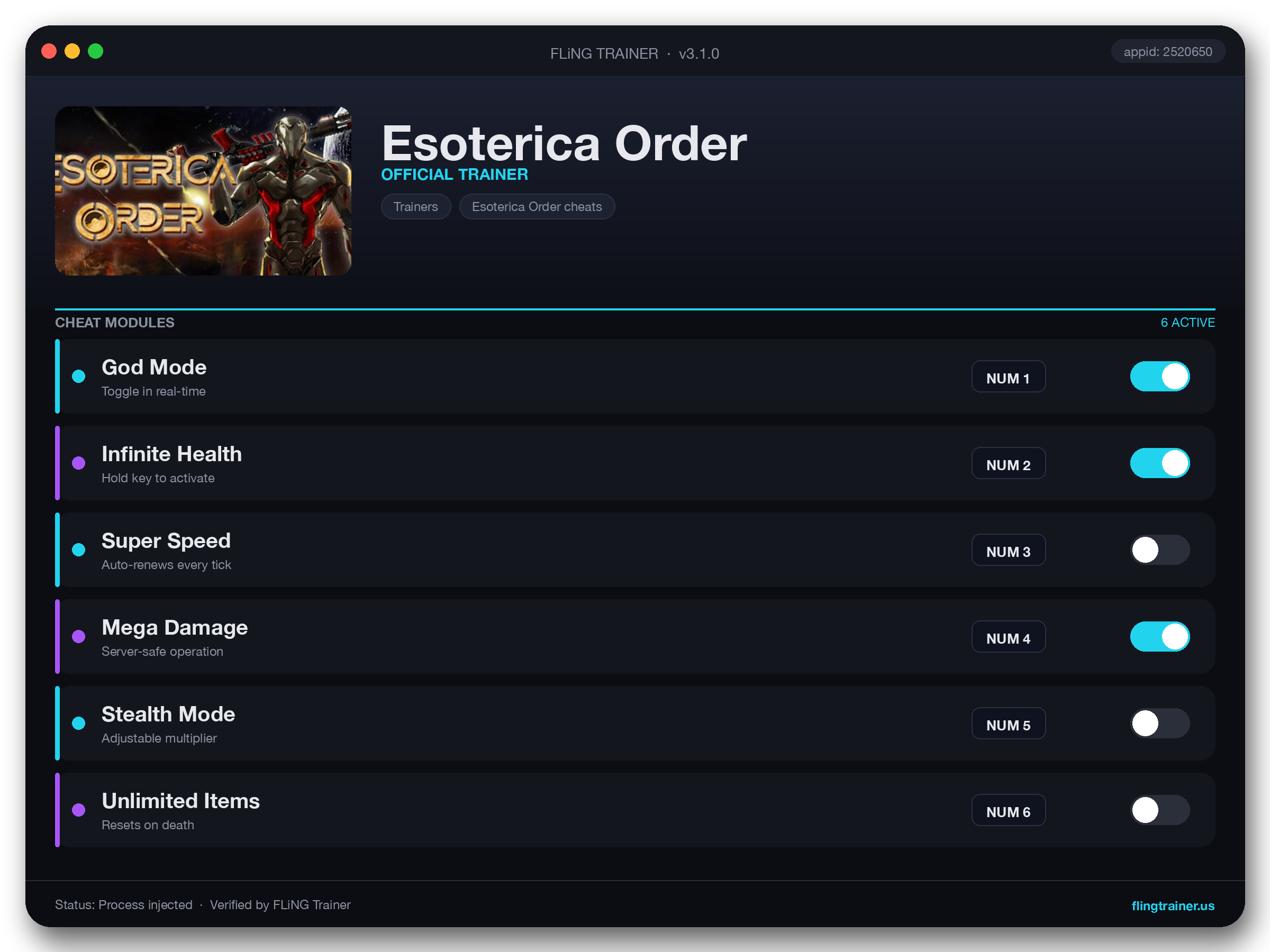 Esoterica Order Trainer interface