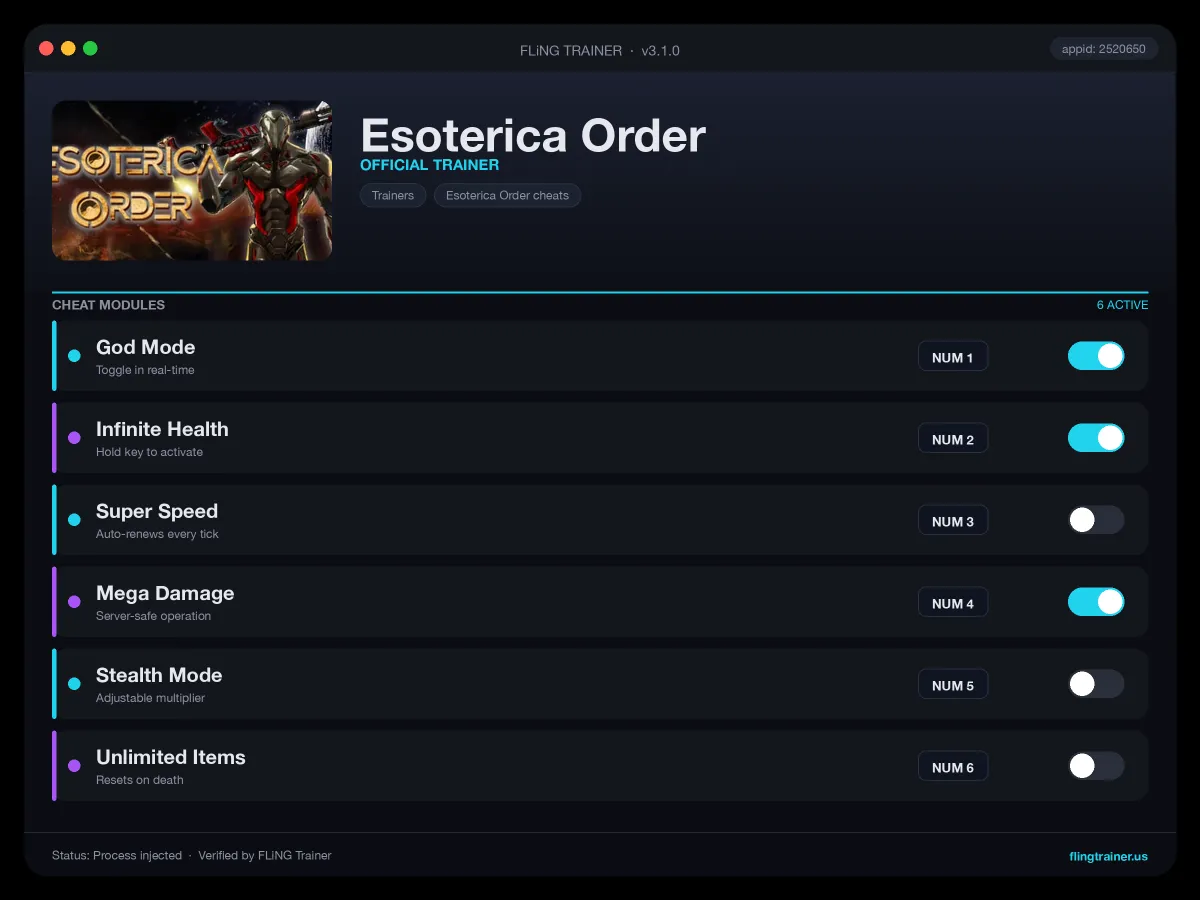 Esoterica Order Trainer interface