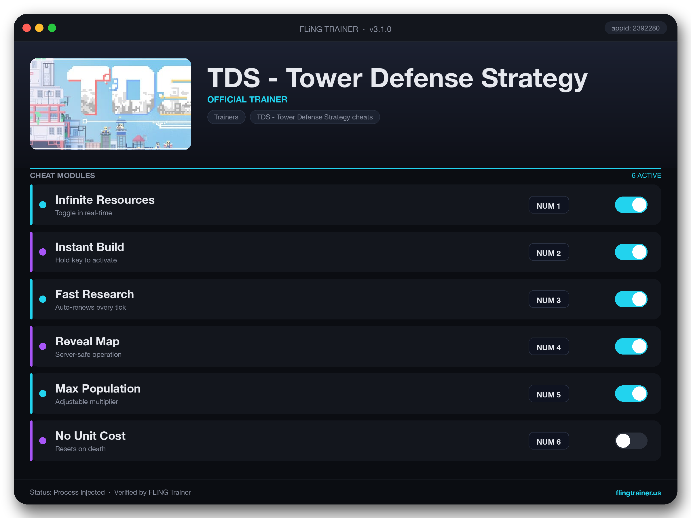 TDS - Tower Defense Strategy Trainer interface