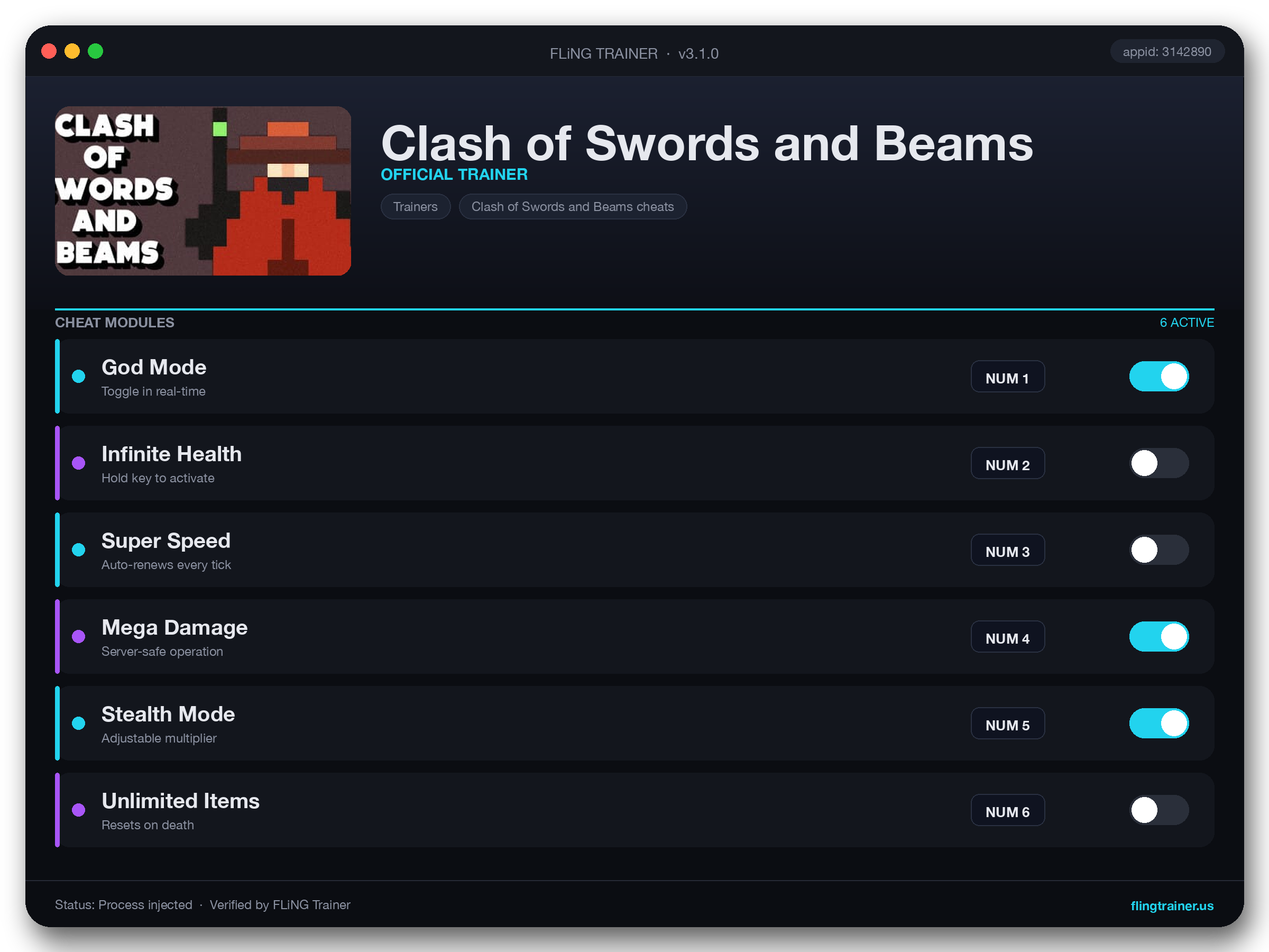 Clash of Swords and Beams Trainer interface