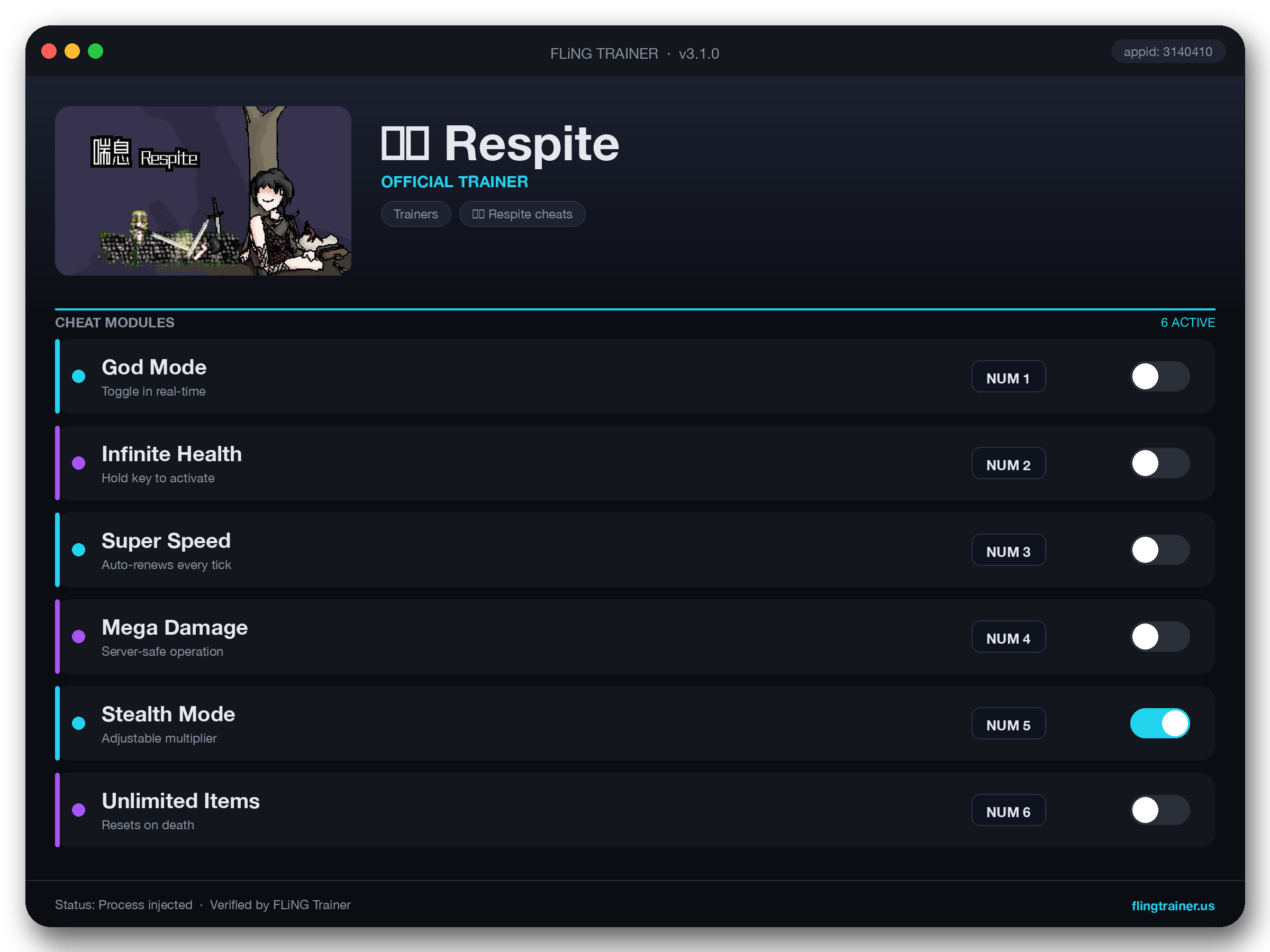 喘息 Respite Trainer interface