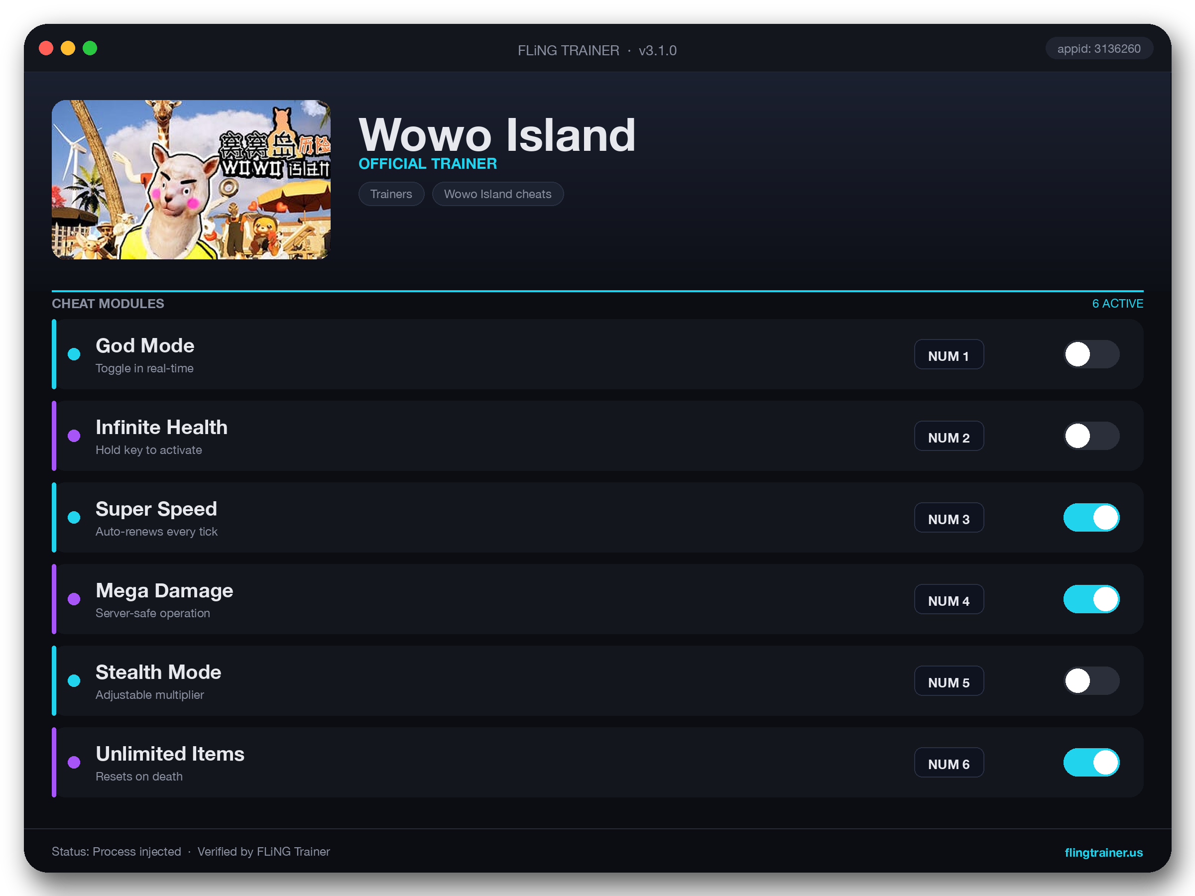 Wowo Island Trainer interface