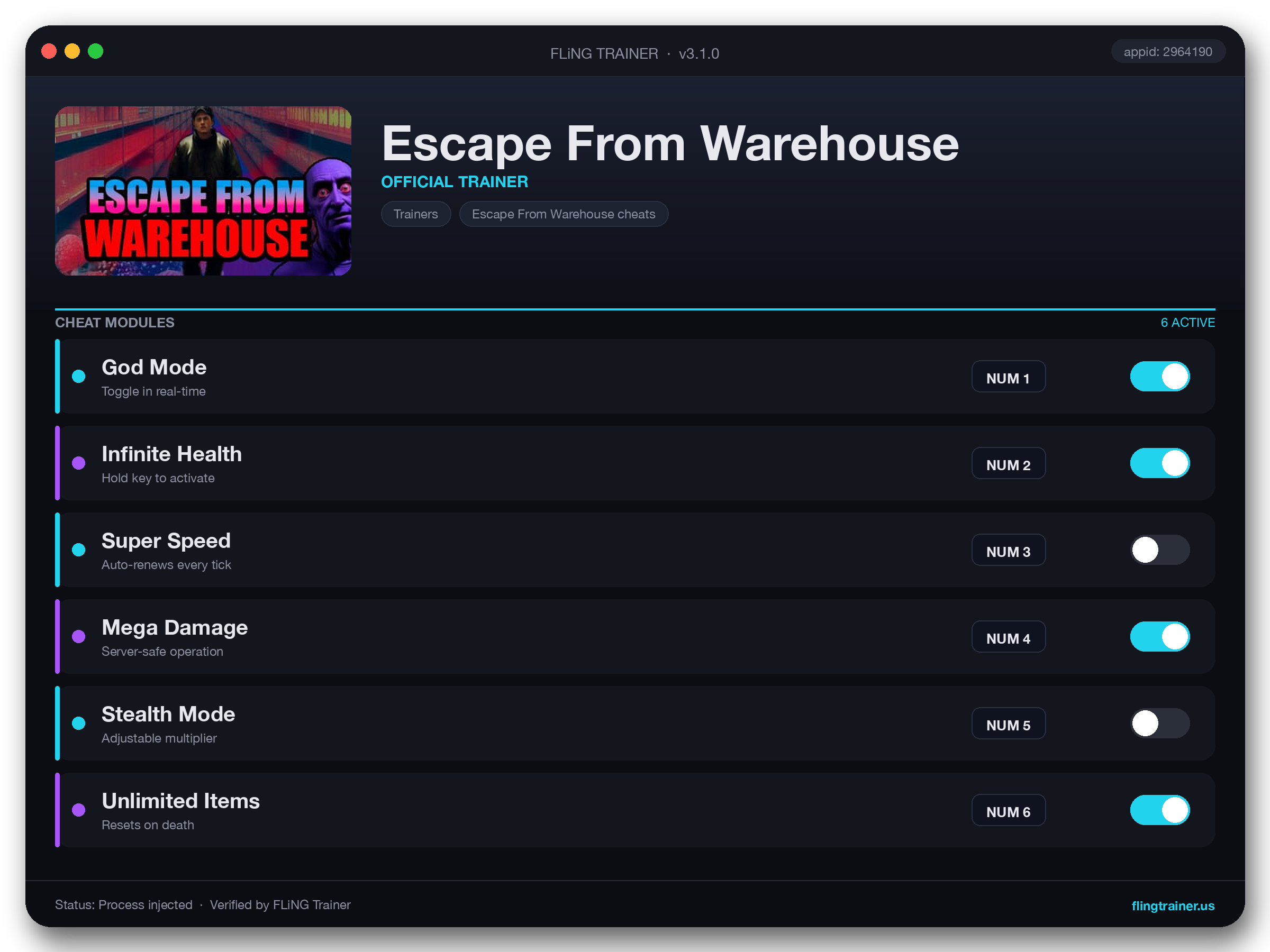 Escape From Warehouse Trainer interface