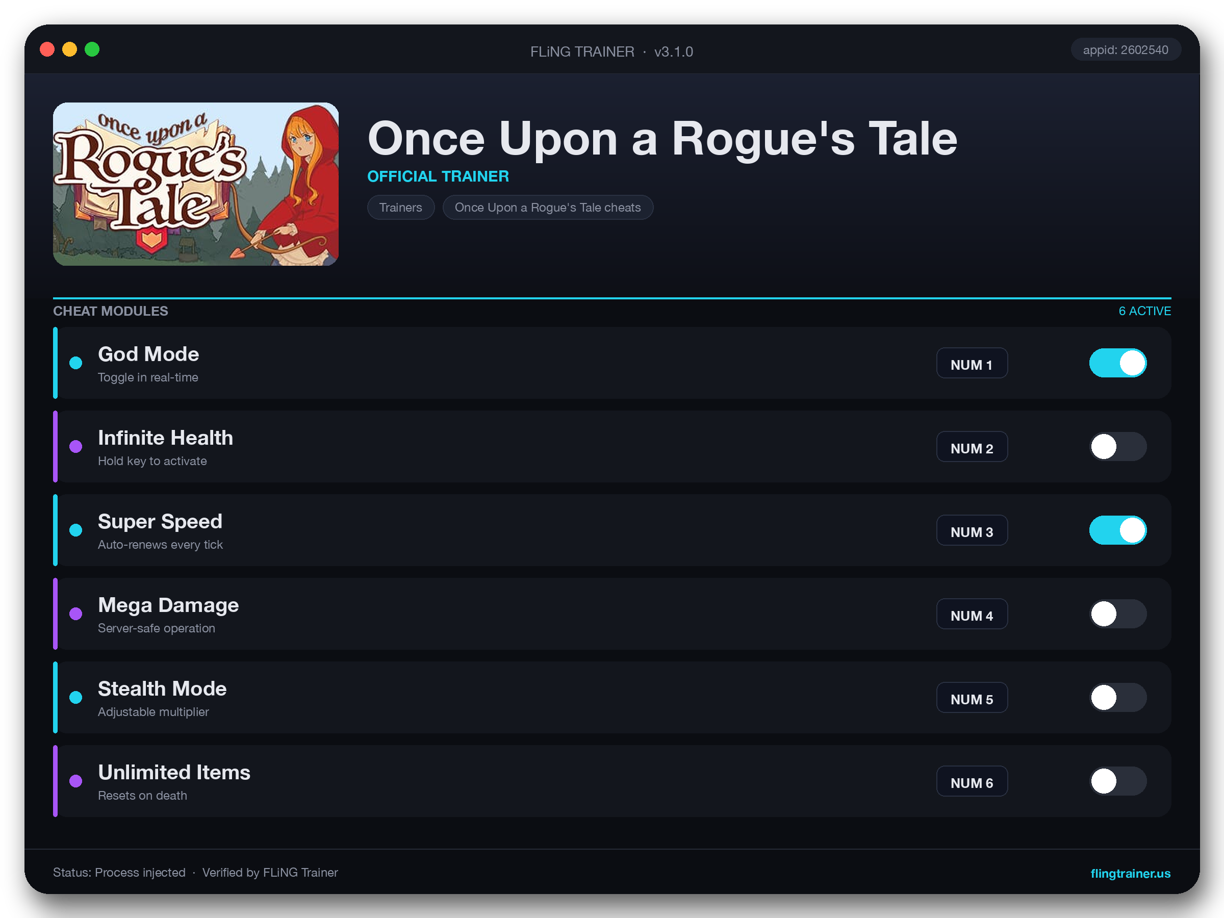 Once Upon a Rogue's Tale Trainer interface
