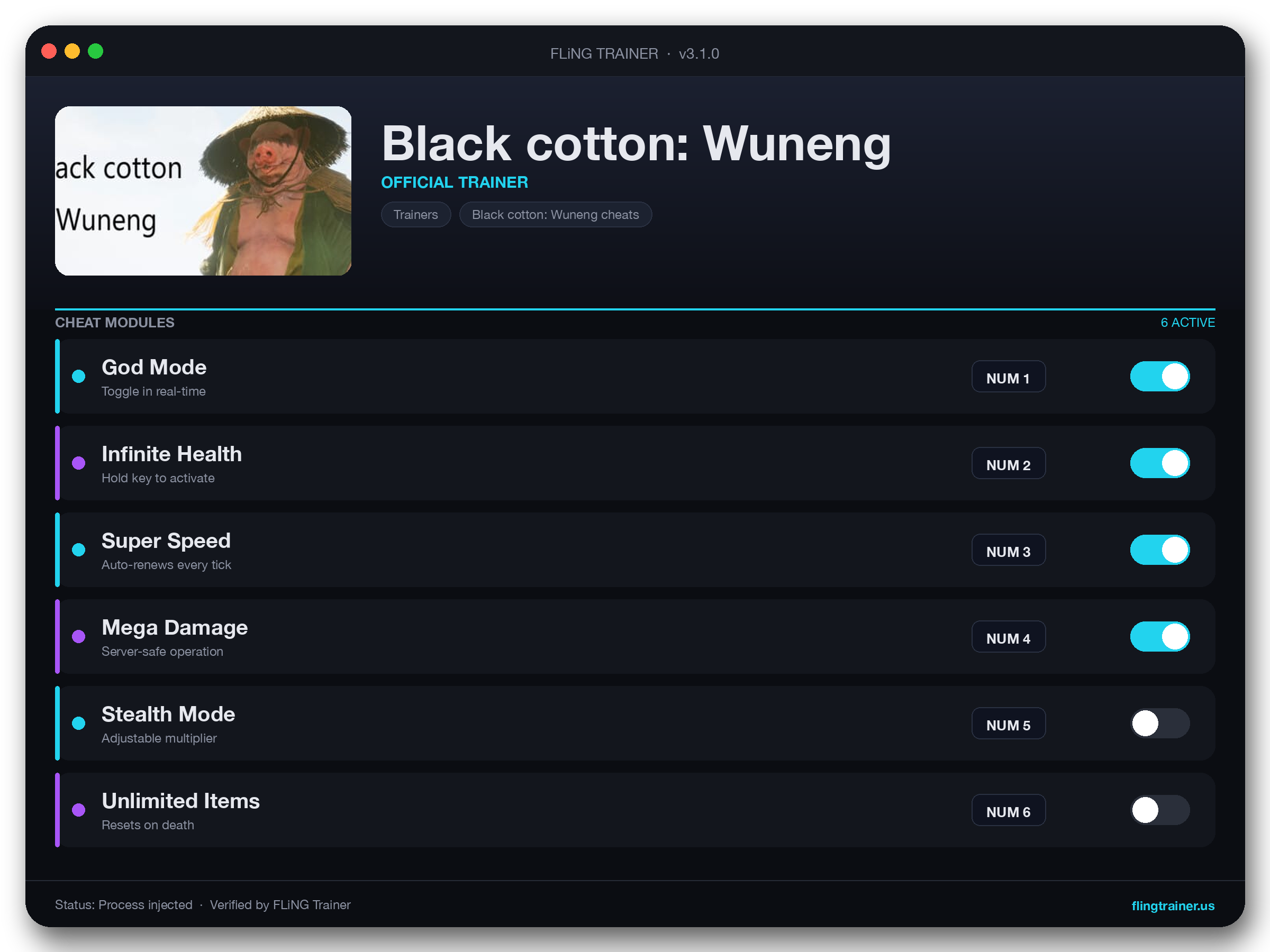 Black cotton: Wuneng Trainer interface