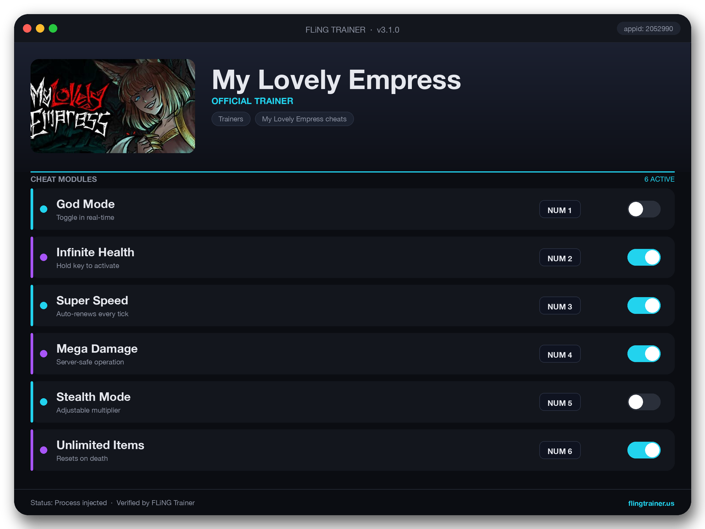 My Lovely Empress Trainer interface