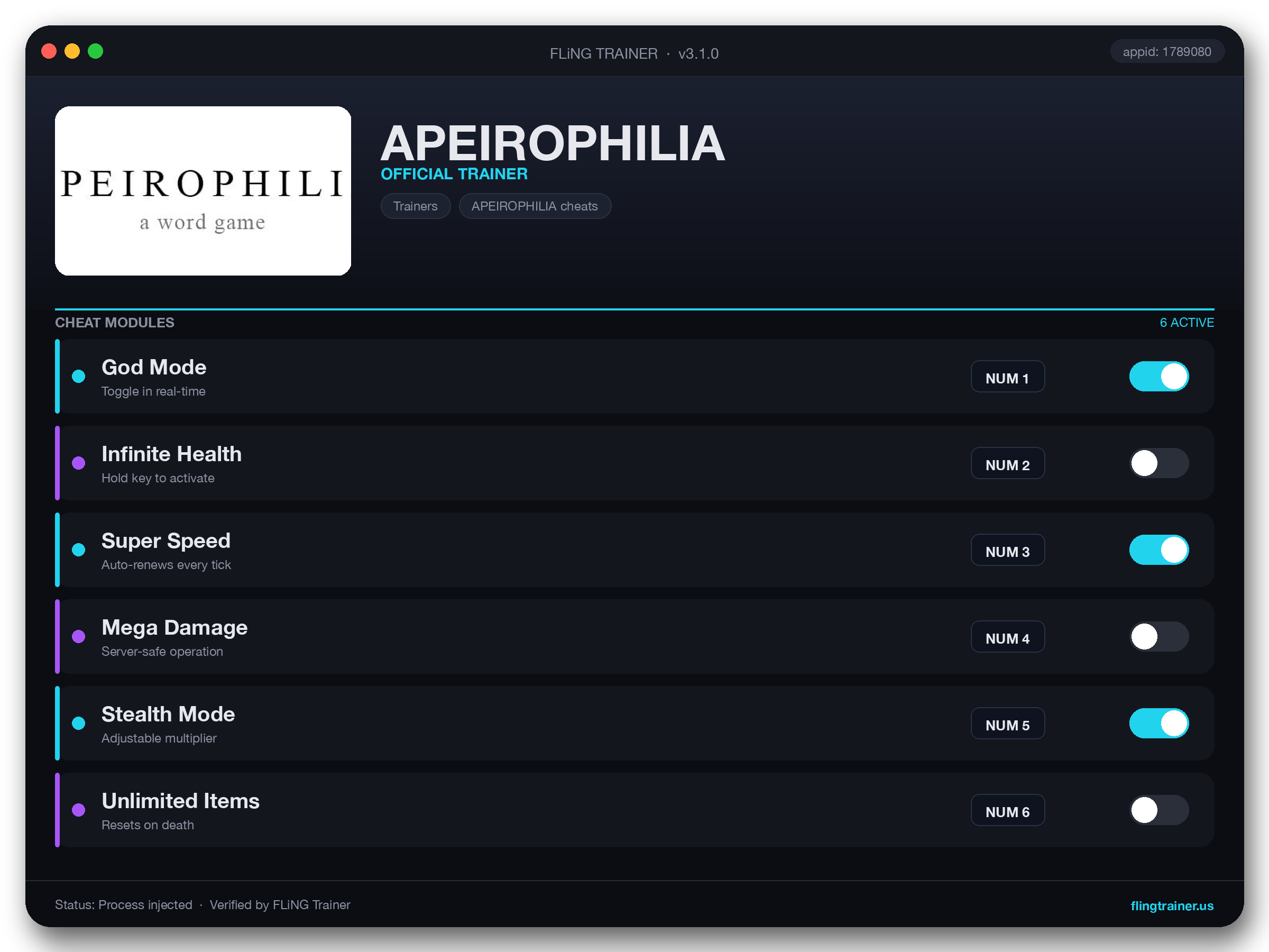 APEIROPHILIA Trainer interface