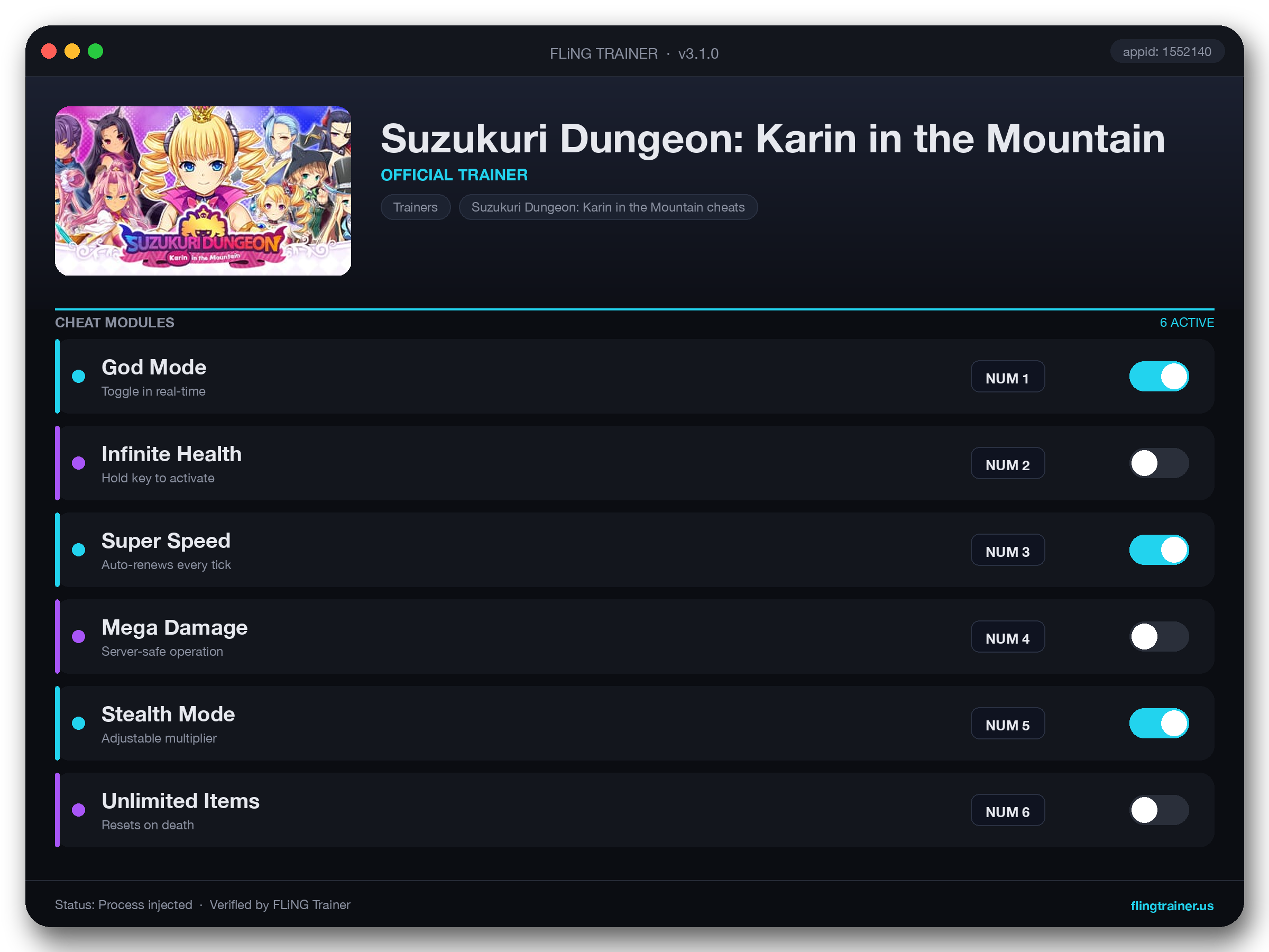 Suzukuri Dungeon: Karin in the Mountain Trainer interface
