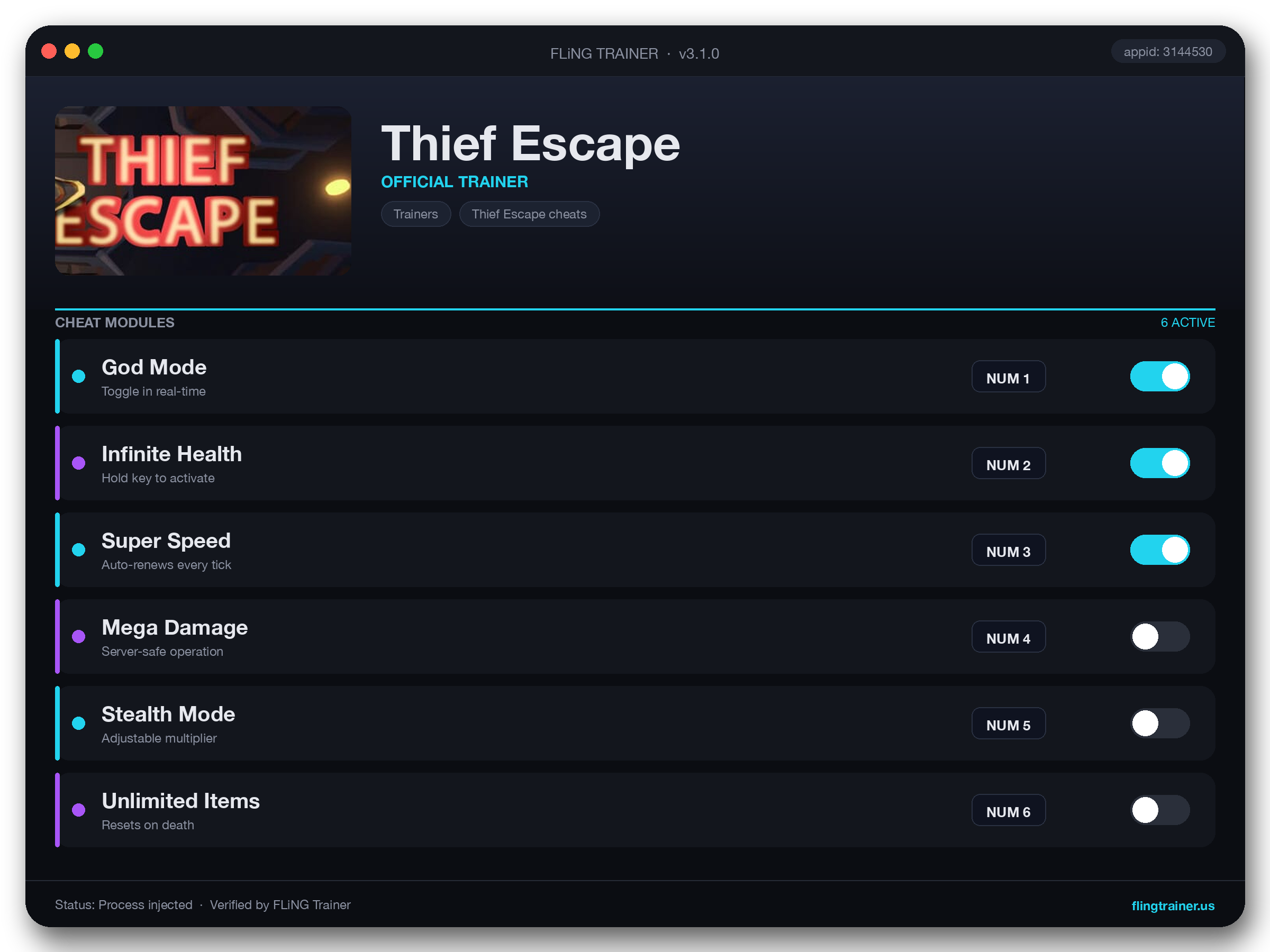 Thief Escape Trainer interface