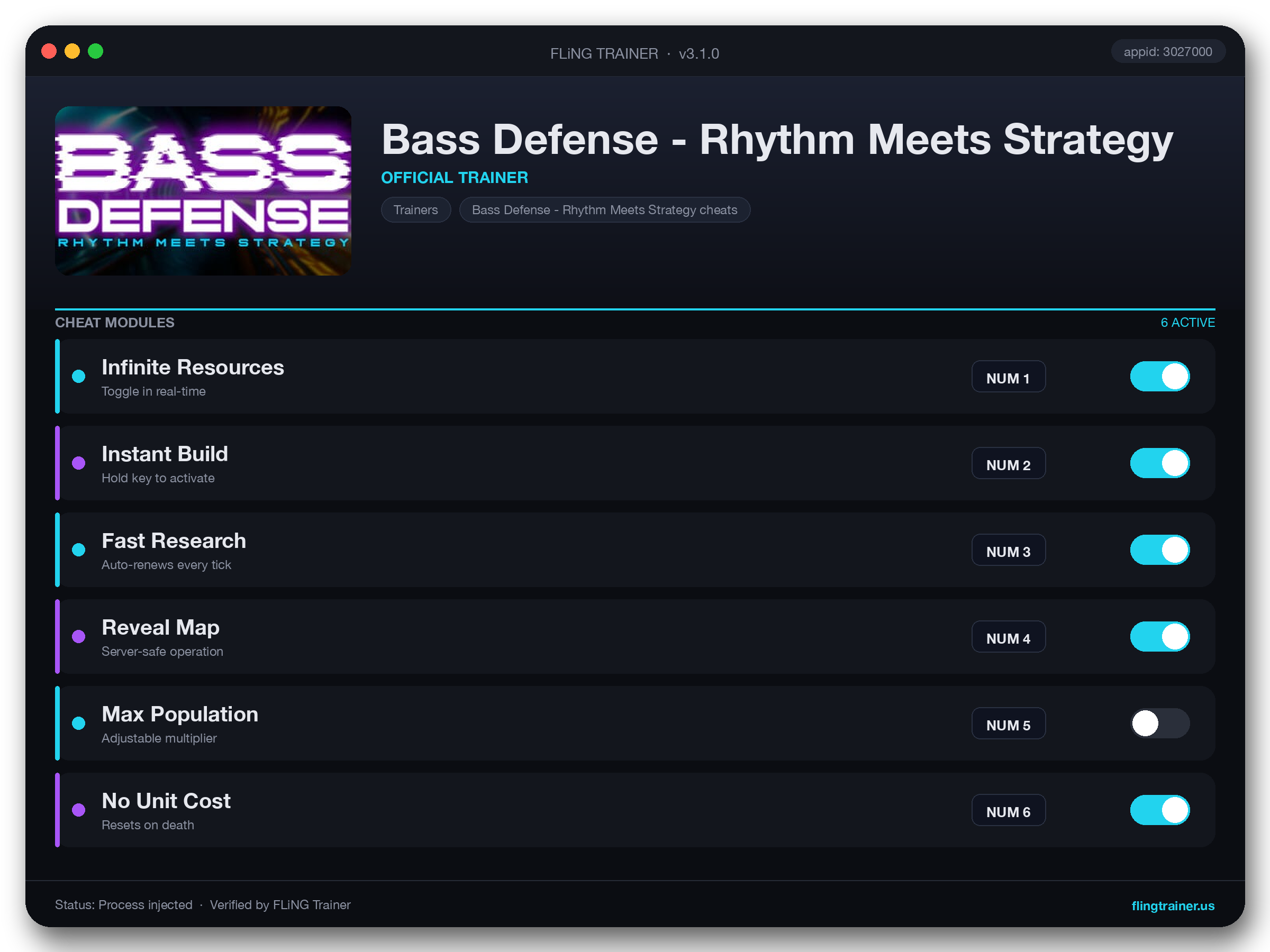 Bass Defense - Rhythm Meets Strategy Trainer interface