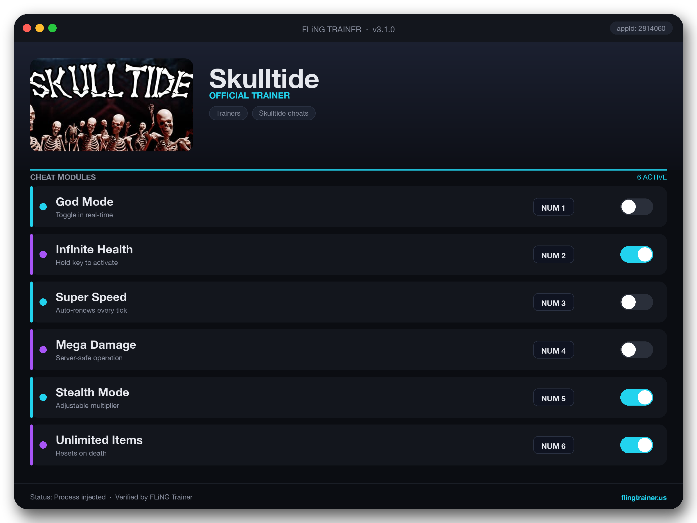 Skulltide Trainer interface