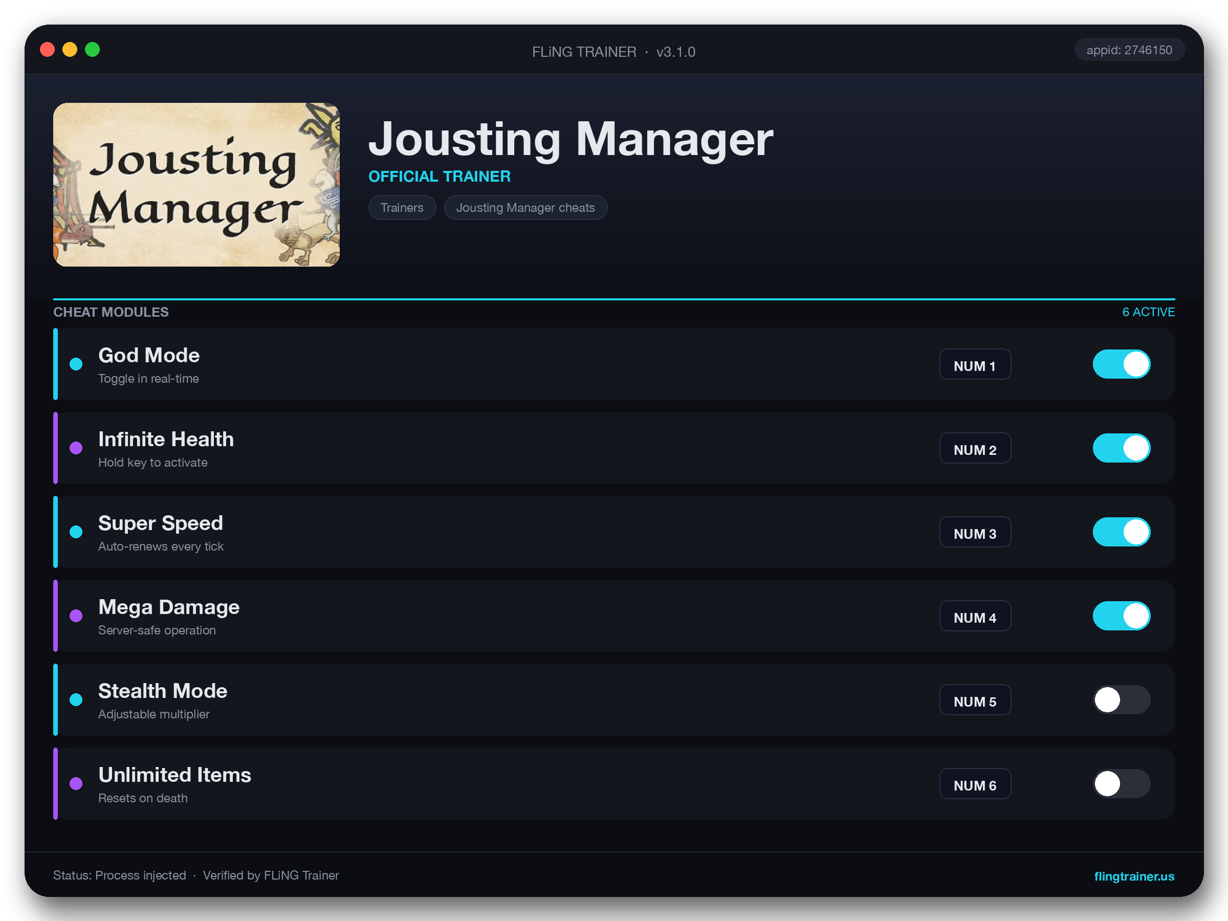 Jousting Manager Trainer interface