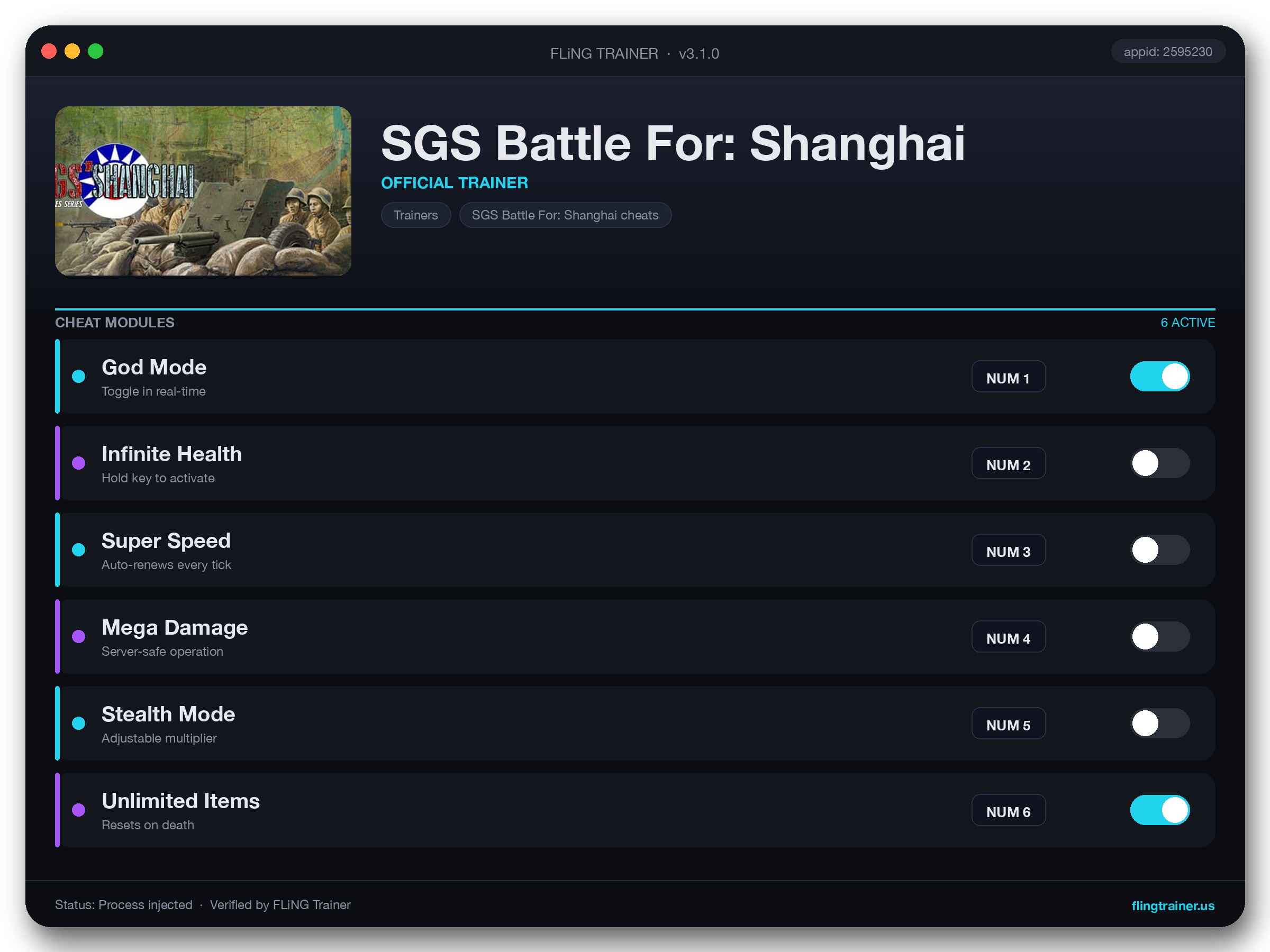 SGS Battle For: Shanghai Trainer interface