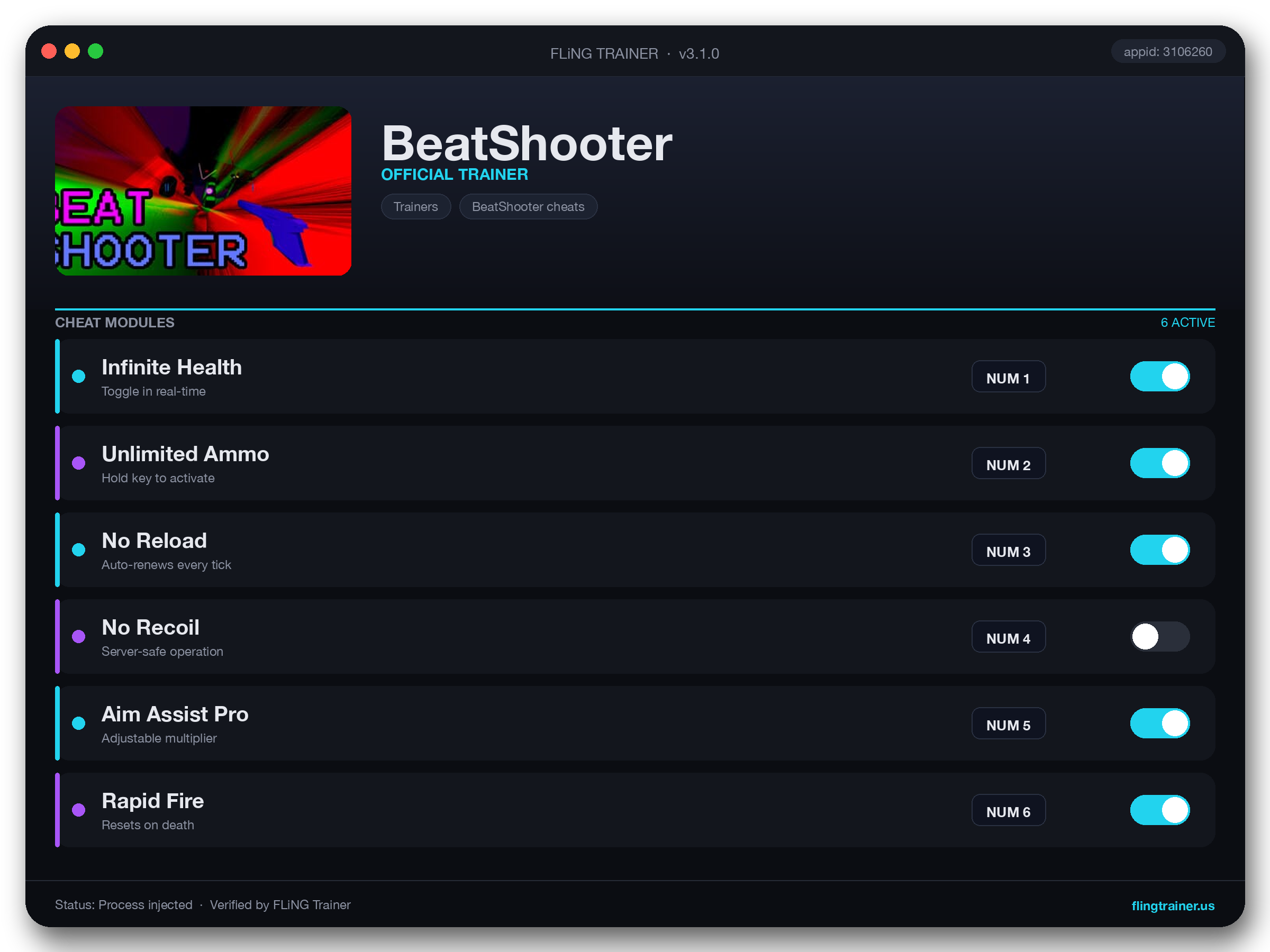 BeatShooter Trainer interface