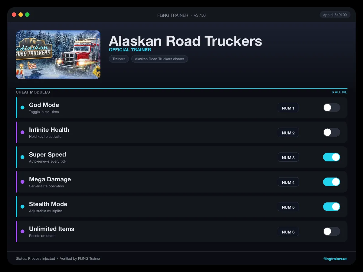 Alaskan Road Truckers Trainer interface