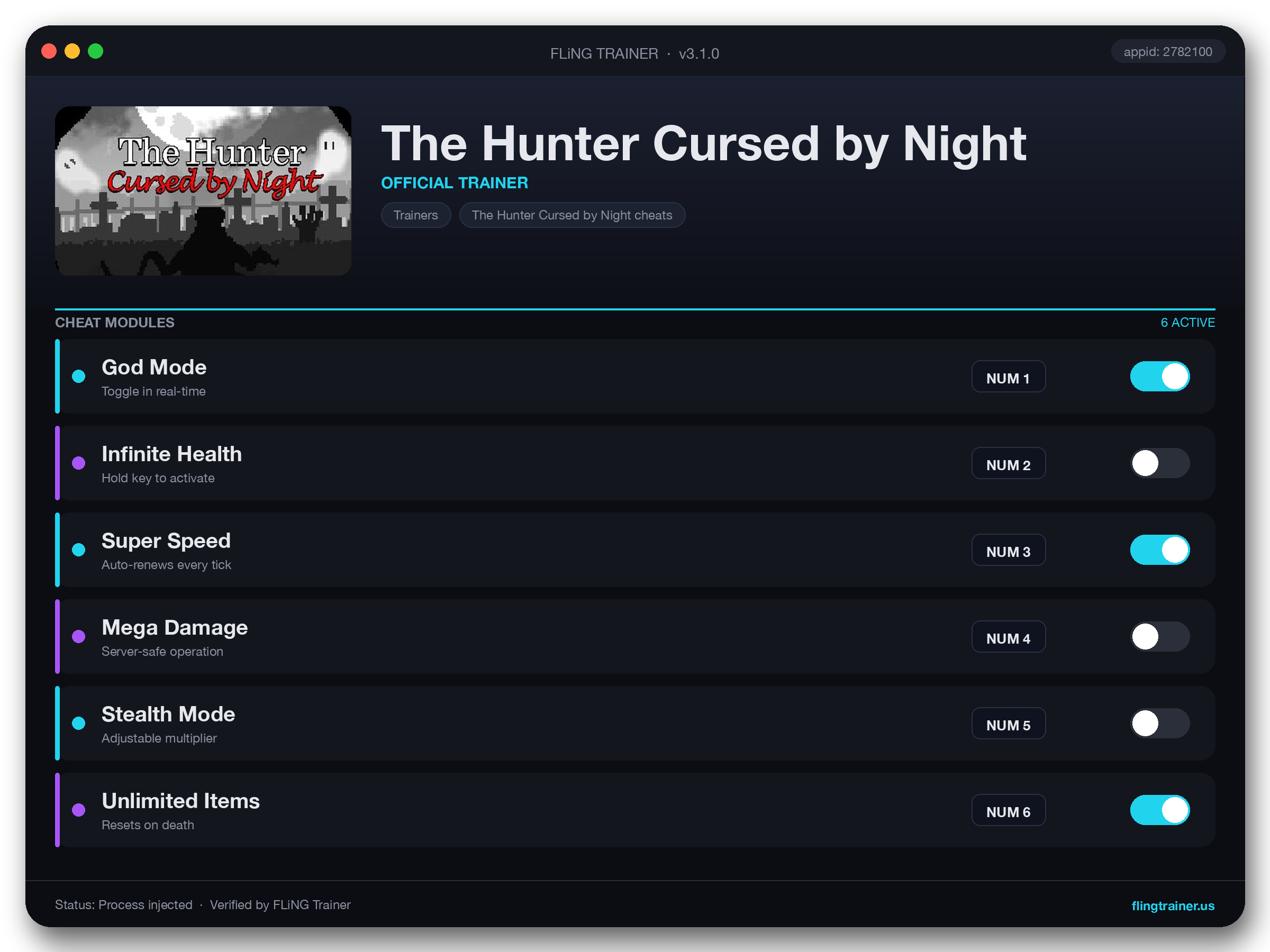 The Hunter Cursed by Night Trainer interface