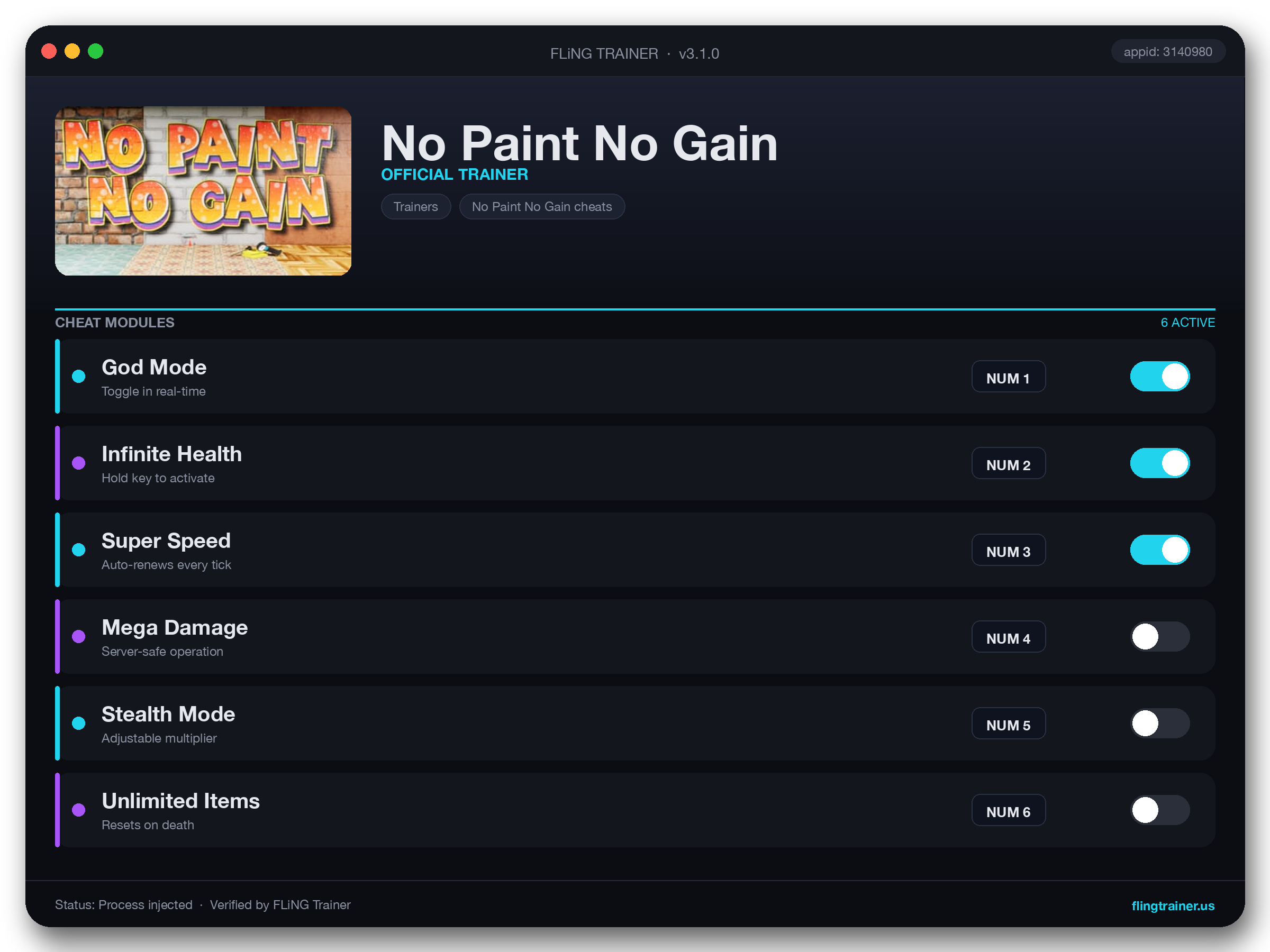 No Paint No Gain Trainer interface
