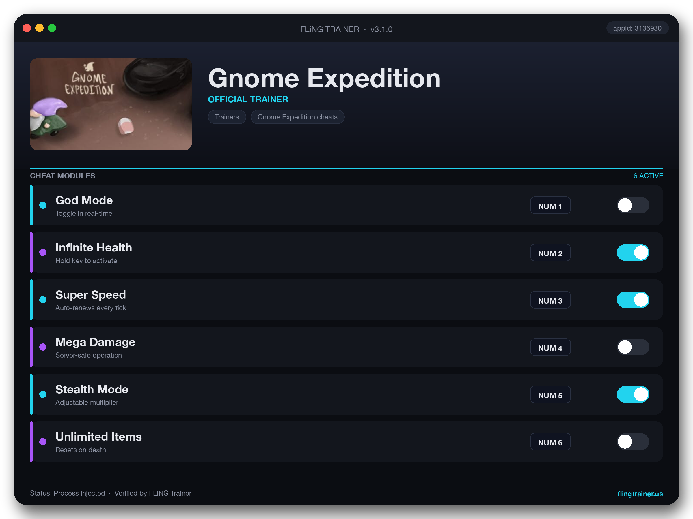 Gnome Expedition Trainer interface