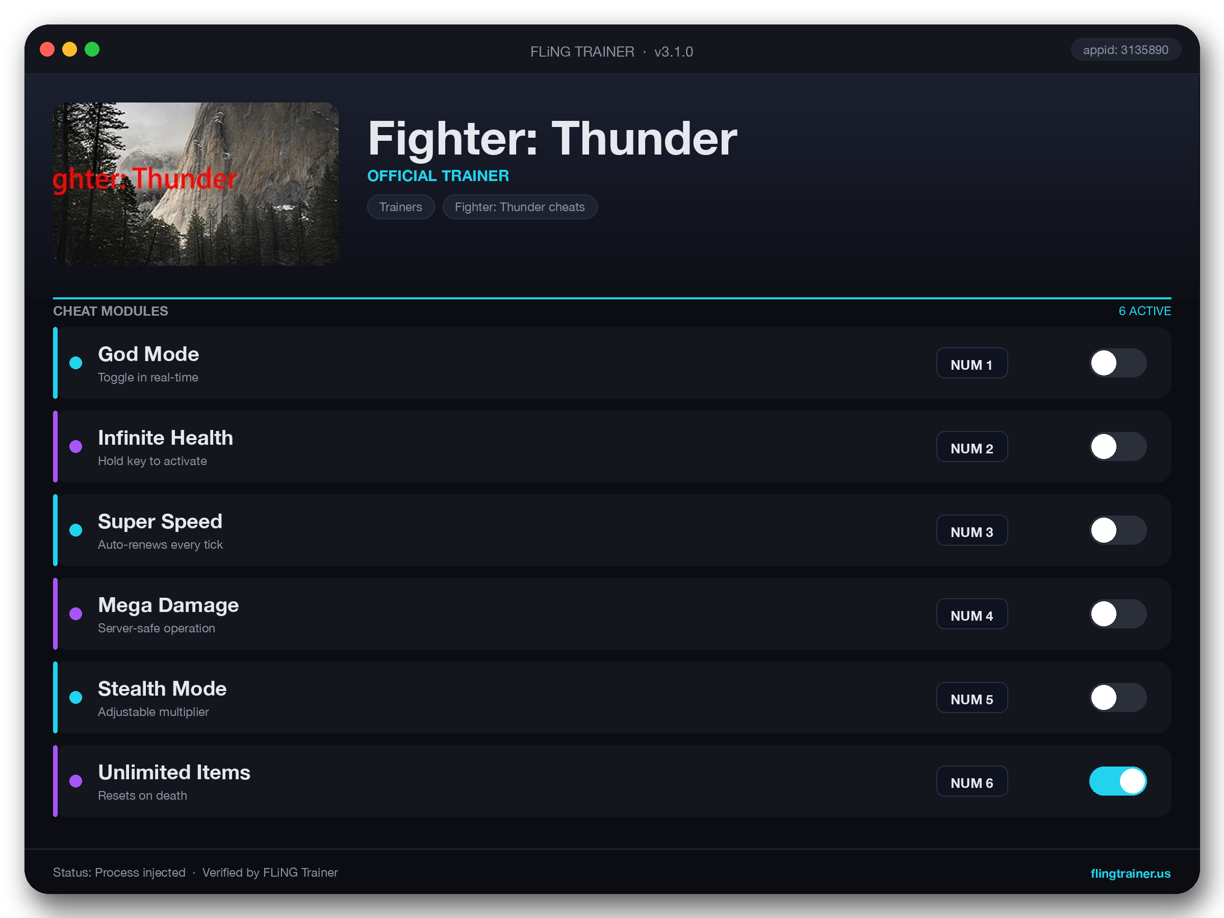 Fighter: Thunder Trainer interface
